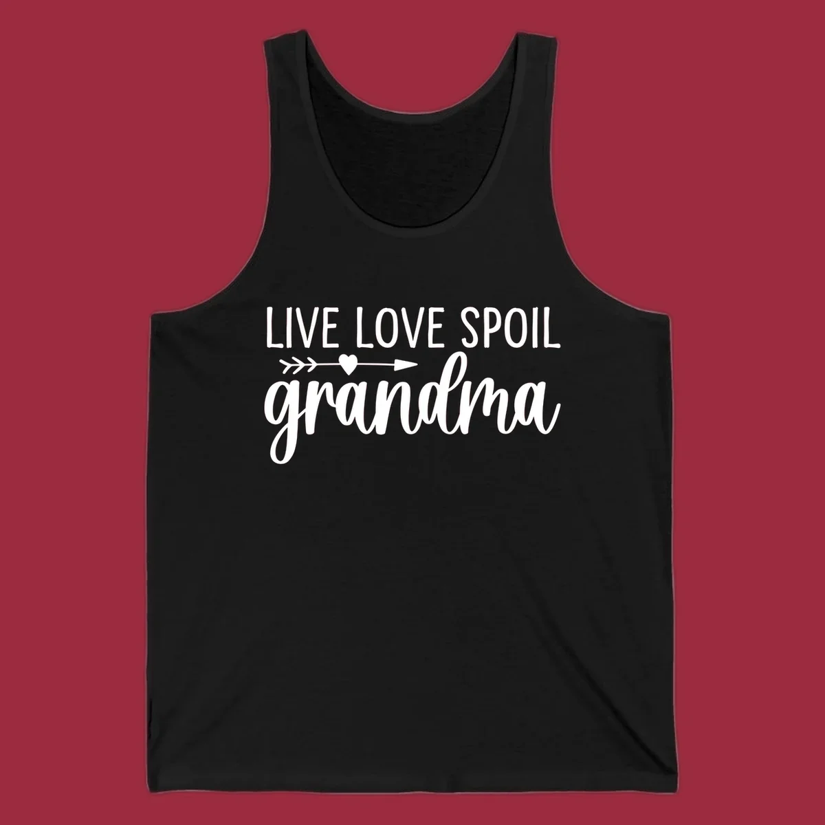 Live Love Spoil Grandma typography design with heart and arrow.