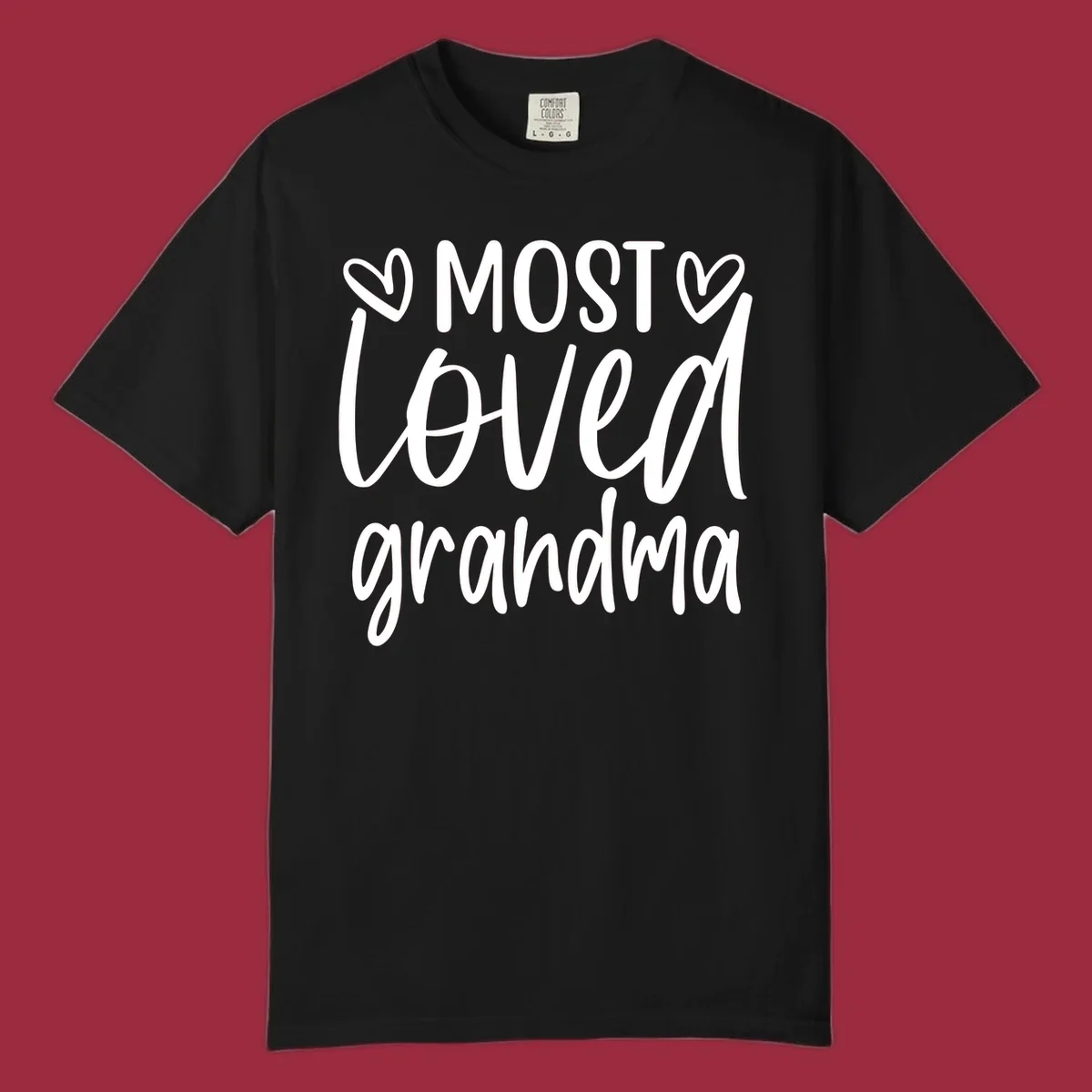 Most loved grandma typography design with hearts.