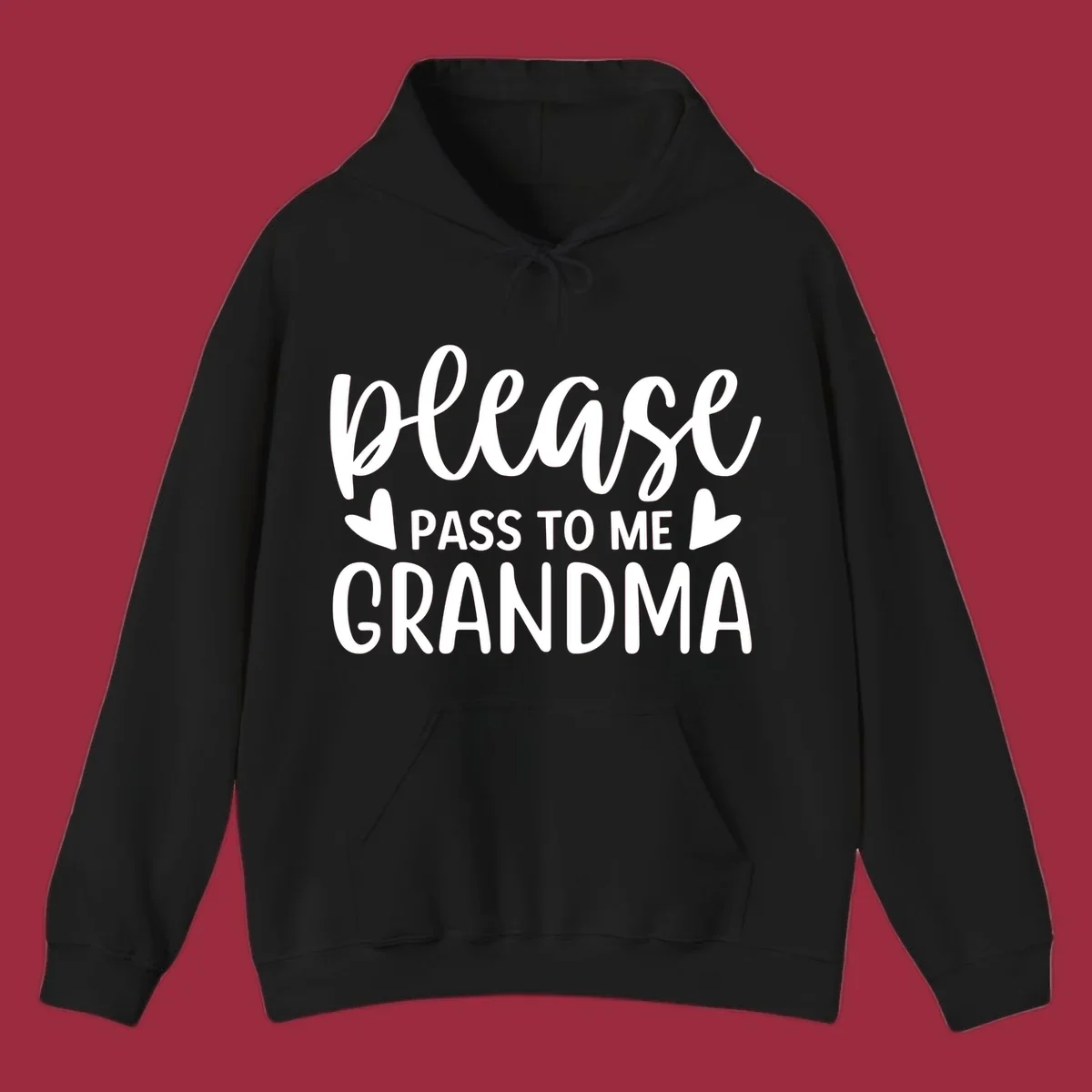 Grandma please pass me the snacks text design with heart accents.