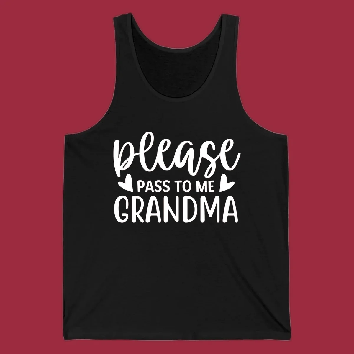 Grandma please pass me the snacks text design with heart accents.