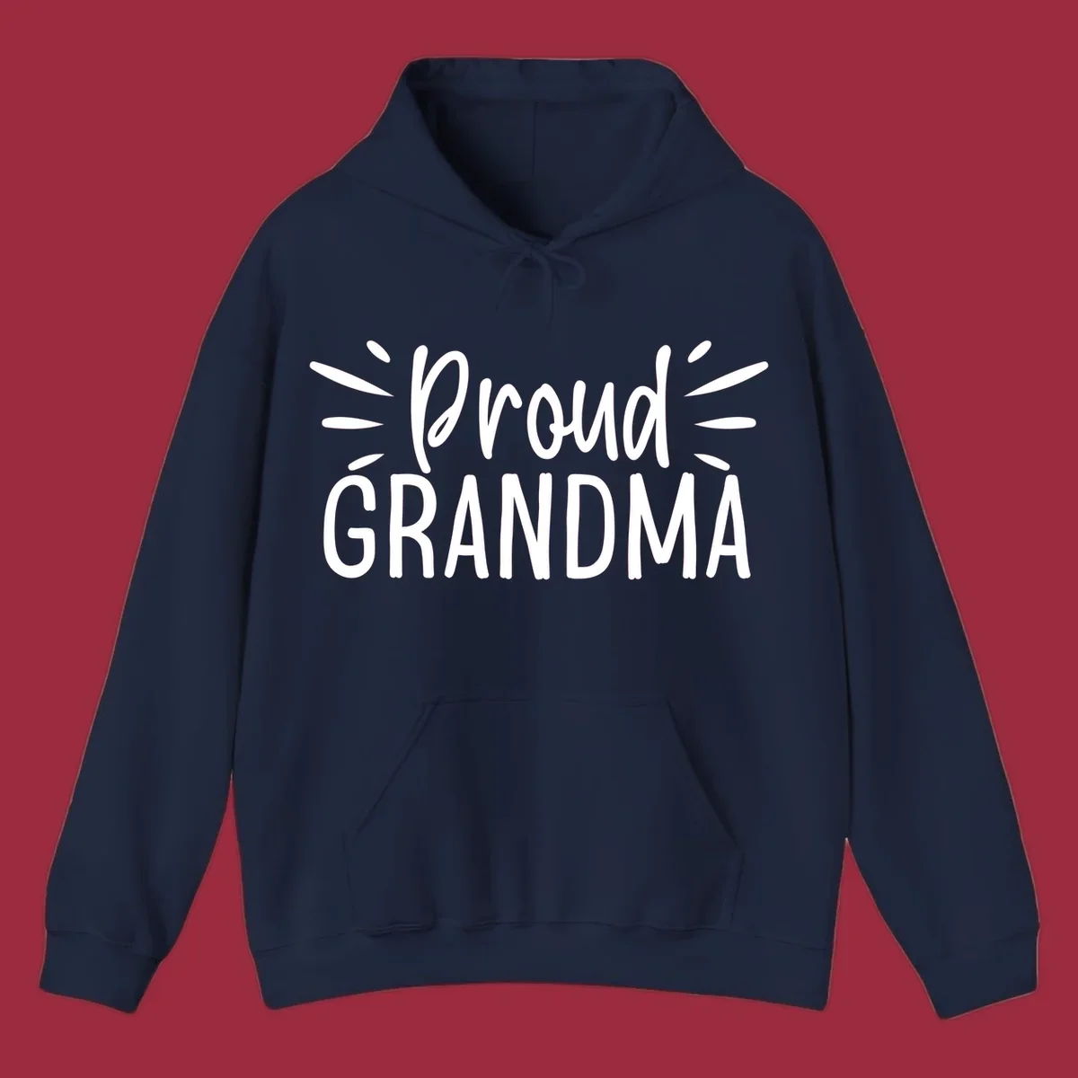 Proud Grandma text design with radiating lines. Proud-grandma.