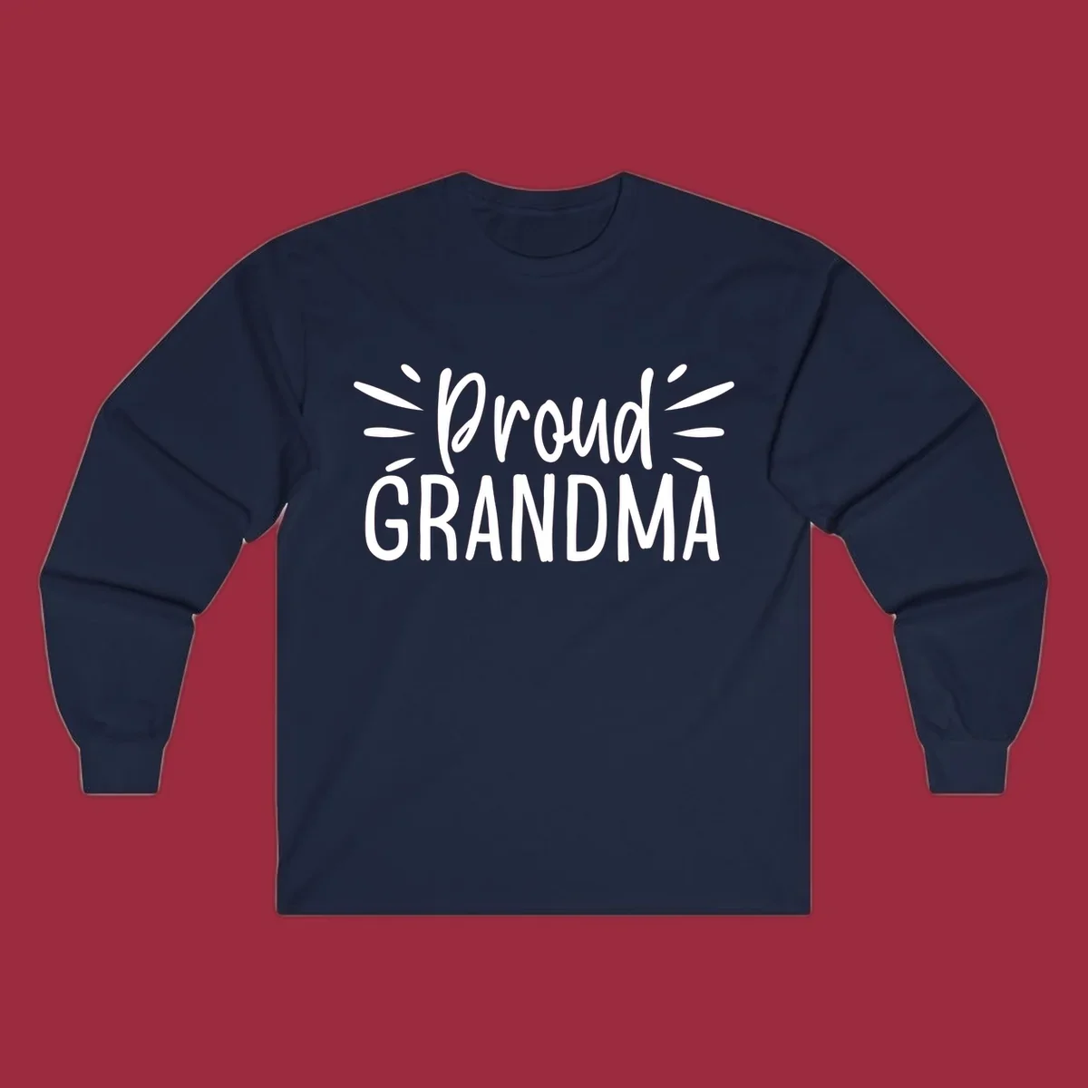 Proud Grandma text design with radiating lines. Proud-grandma.