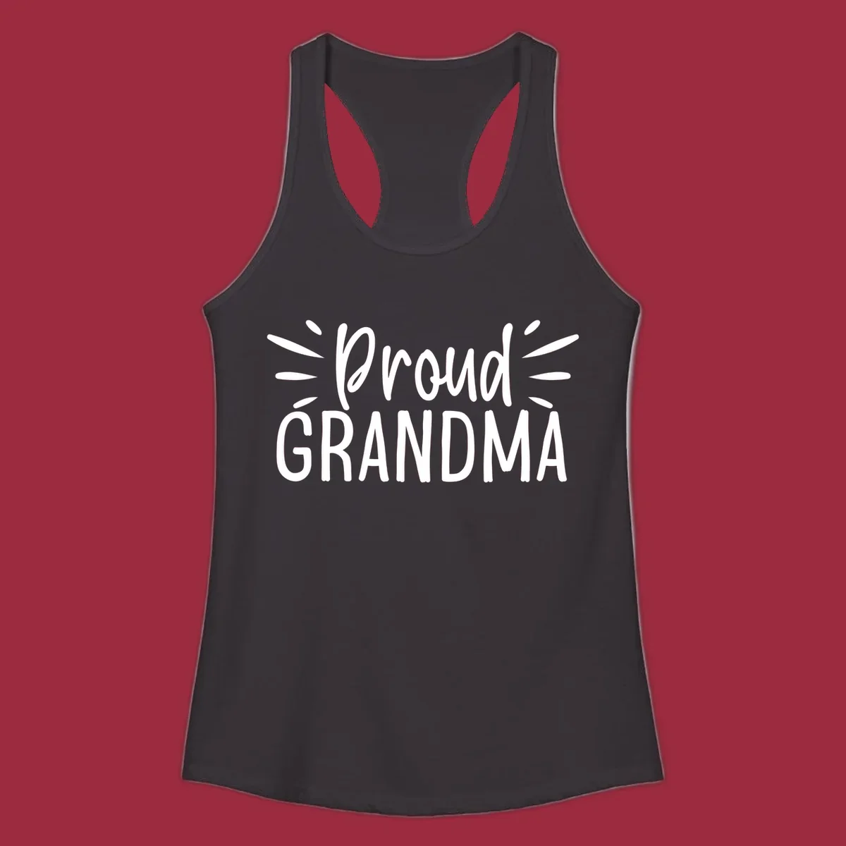 Proud Grandma text design with radiating lines. Proud-grandma.