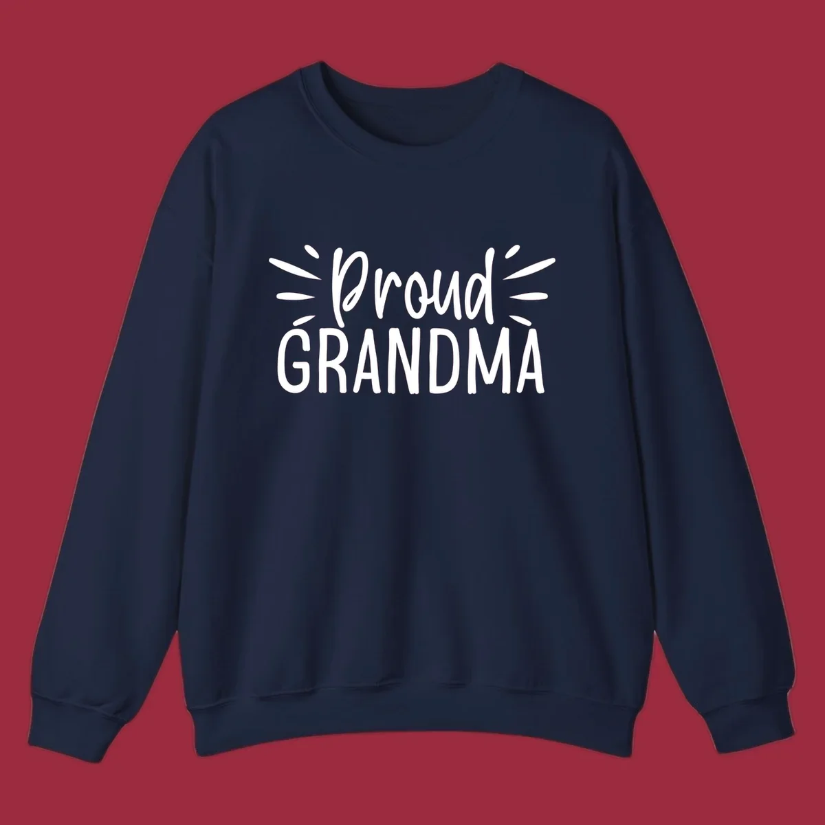 Proud Grandma text design with radiating lines. Proud-grandma.
