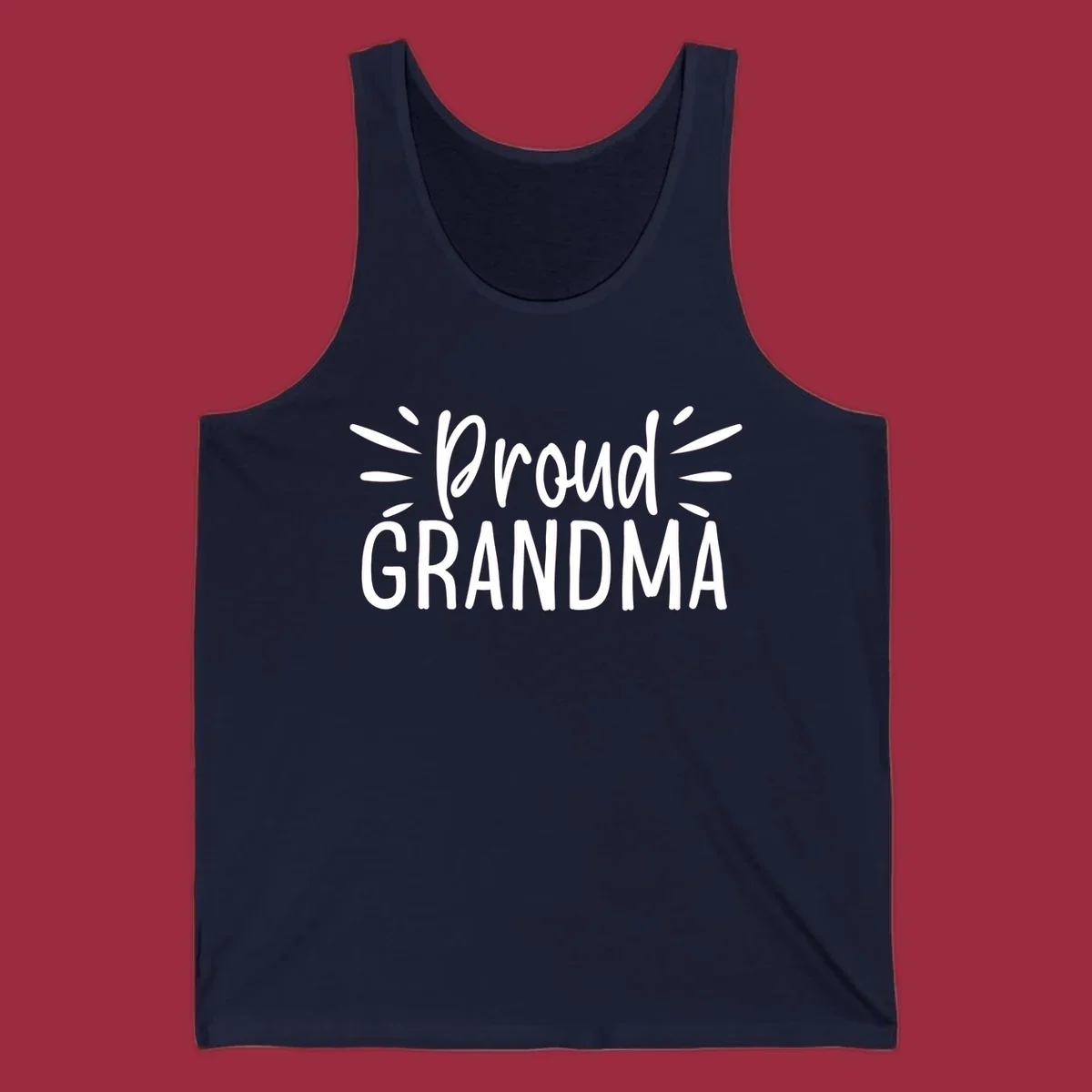 Proud Grandma text design with radiating lines. Proud-grandma.