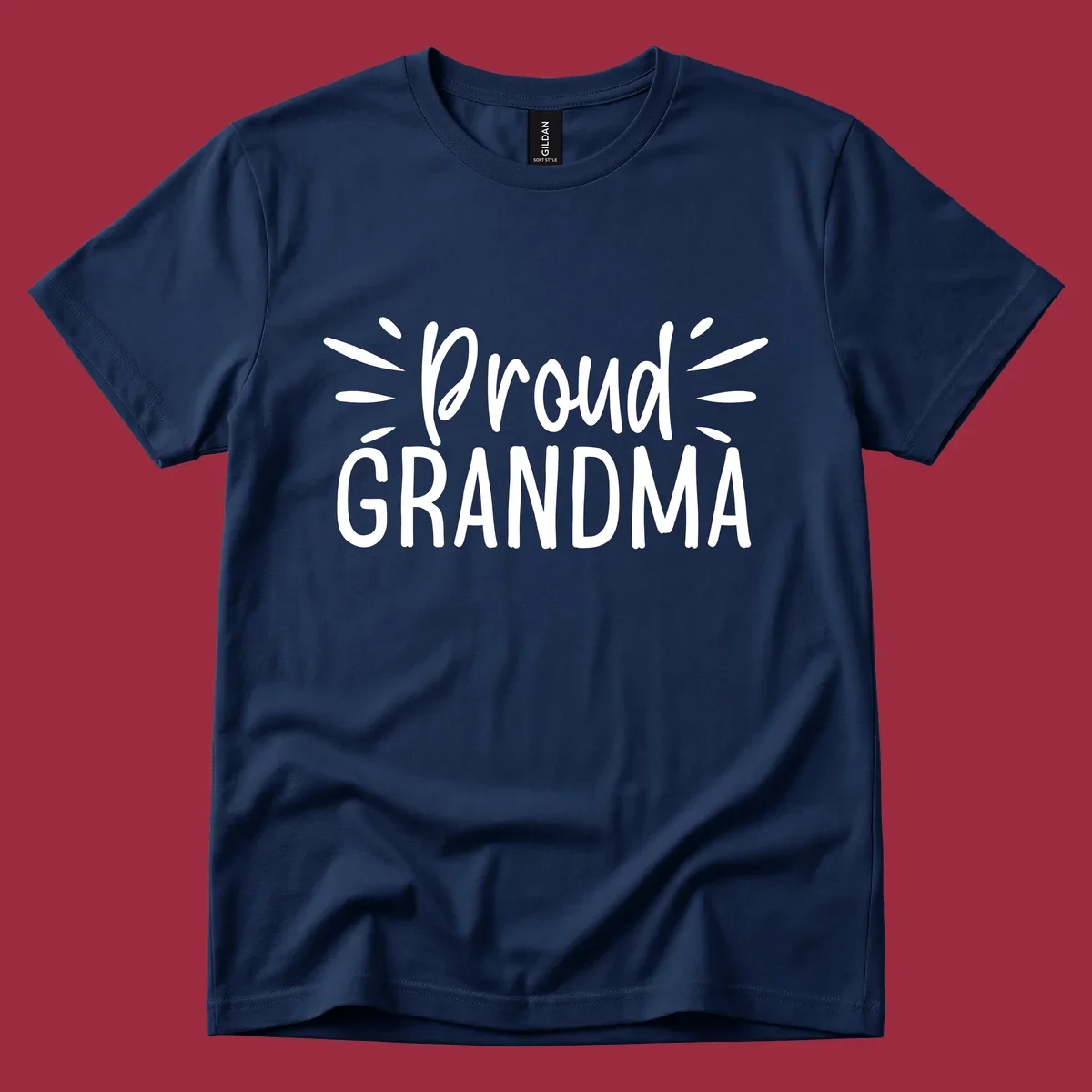 Proud Grandma text design with radiating lines. Proud-grandma.