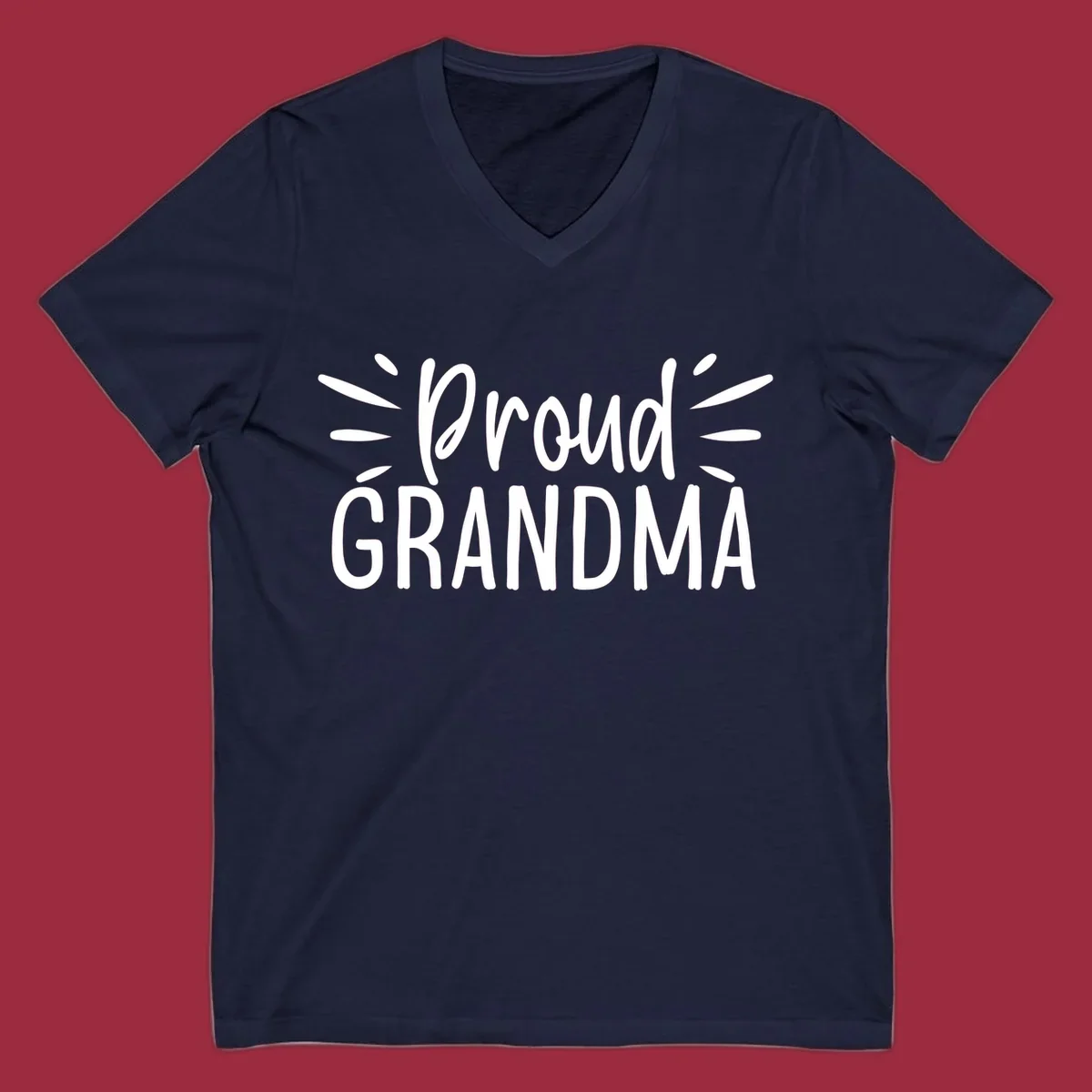Proud Grandma text design with radiating lines. Proud-grandma.