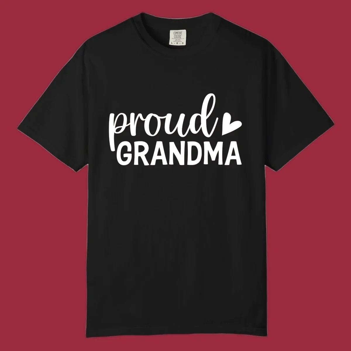 Proud Grandma text with a heart icon.