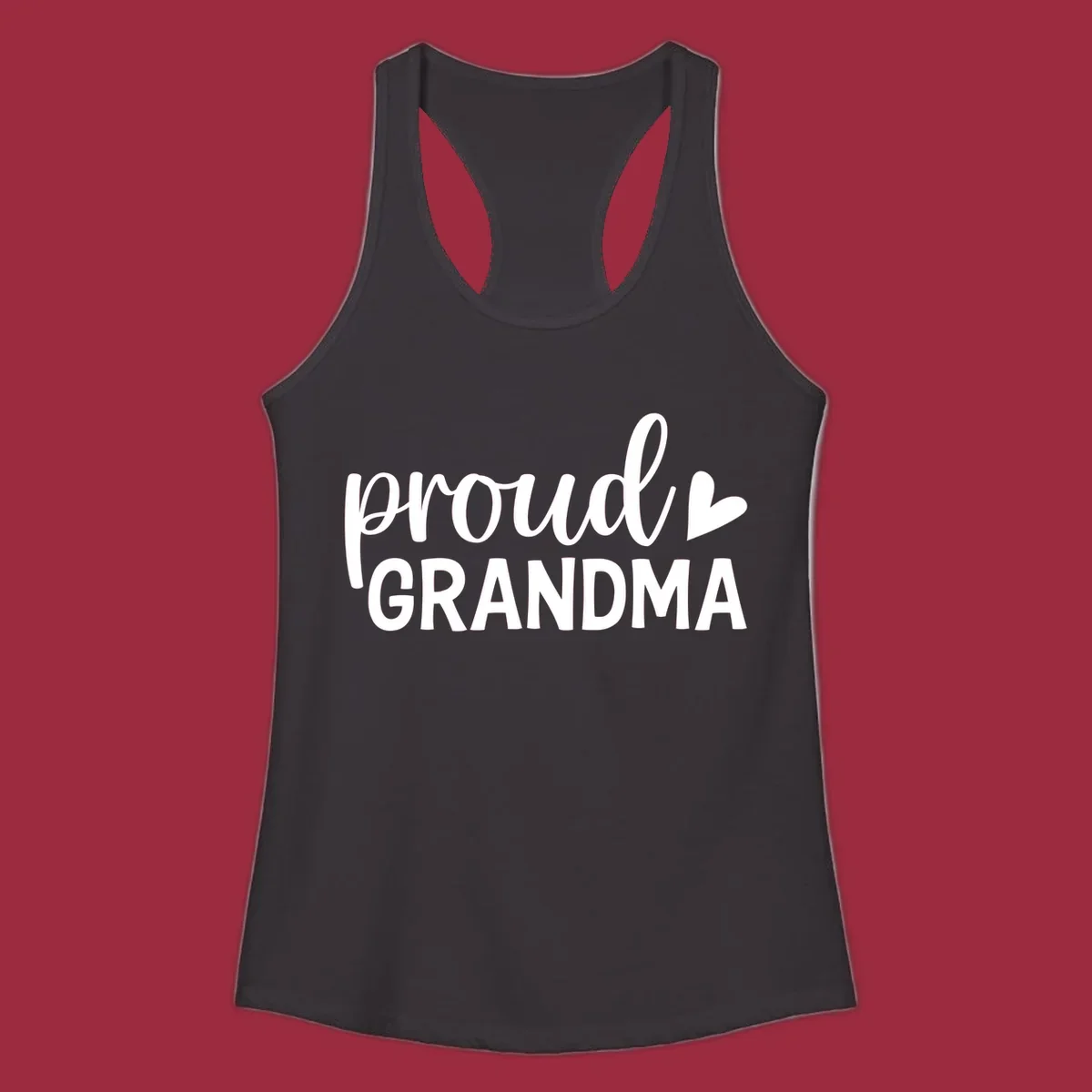 Proud Grandma text with a heart icon.