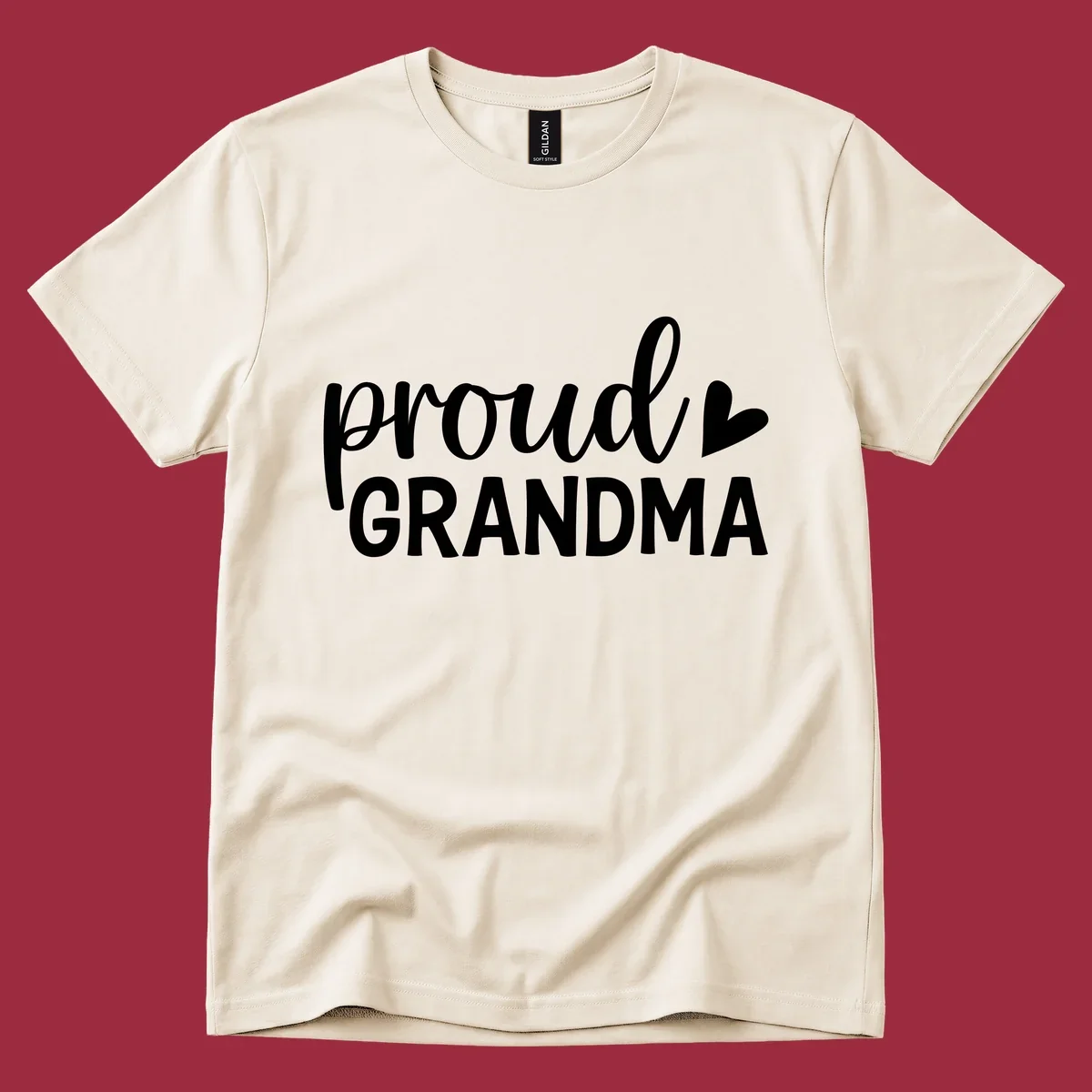 Proud Grandma text with a heart icon.