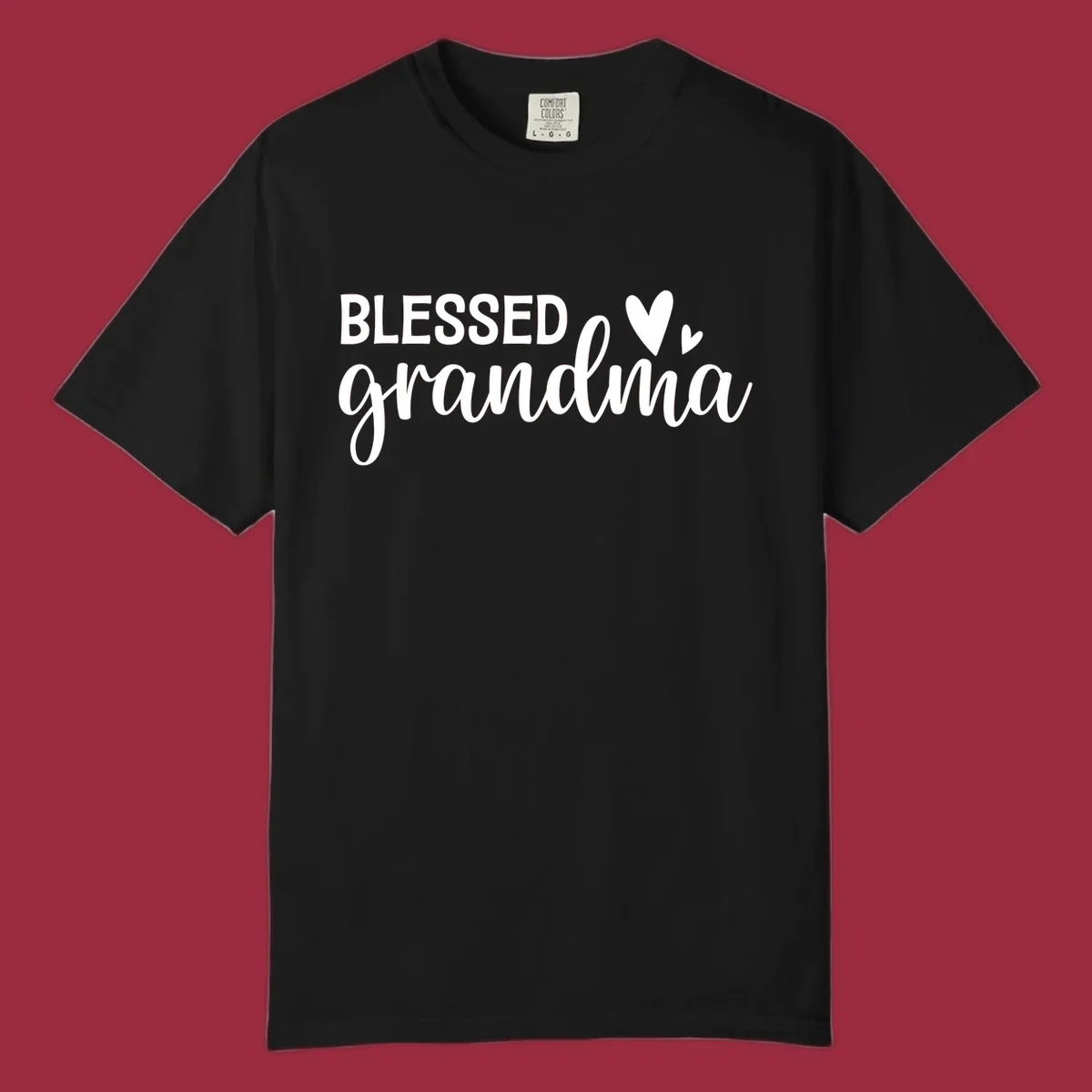 Blessed Grandma typography with heart icons.