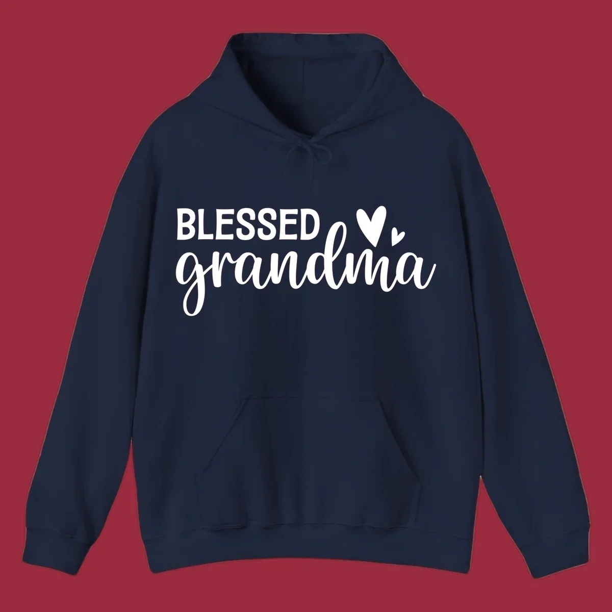 Blessed Grandma typography with heart icons.