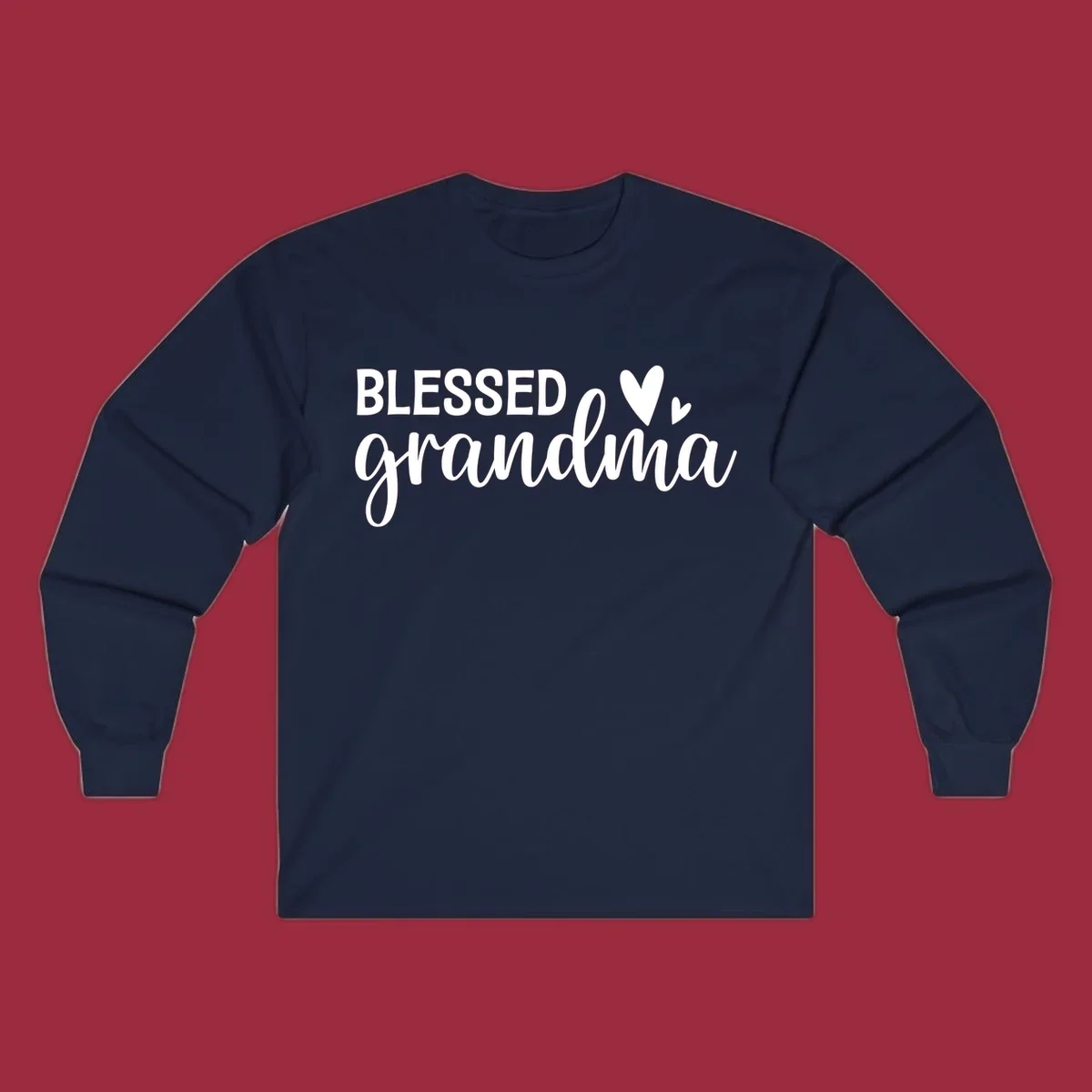 Blessed Grandma typography with heart icons.