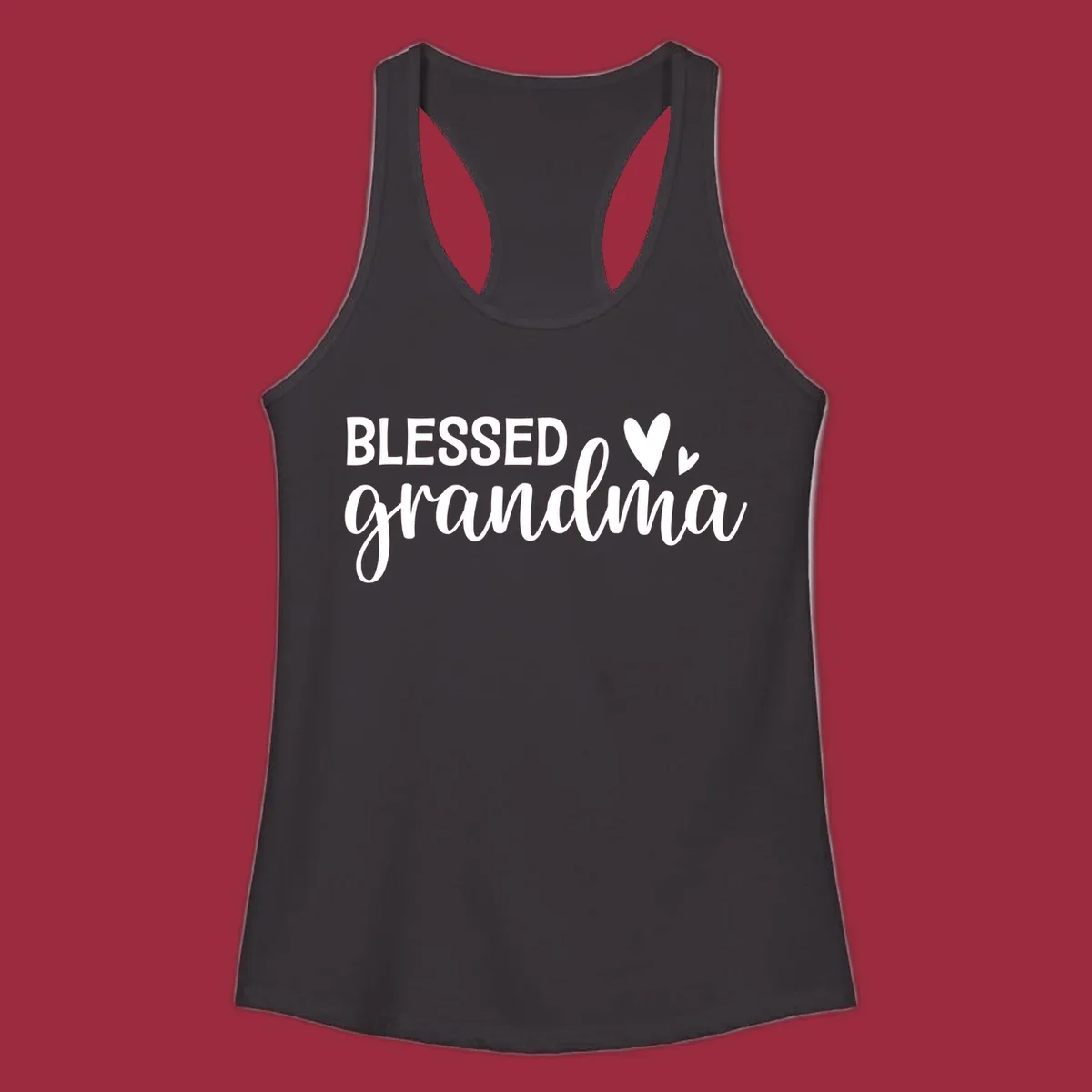 Blessed Grandma typography with heart icons.