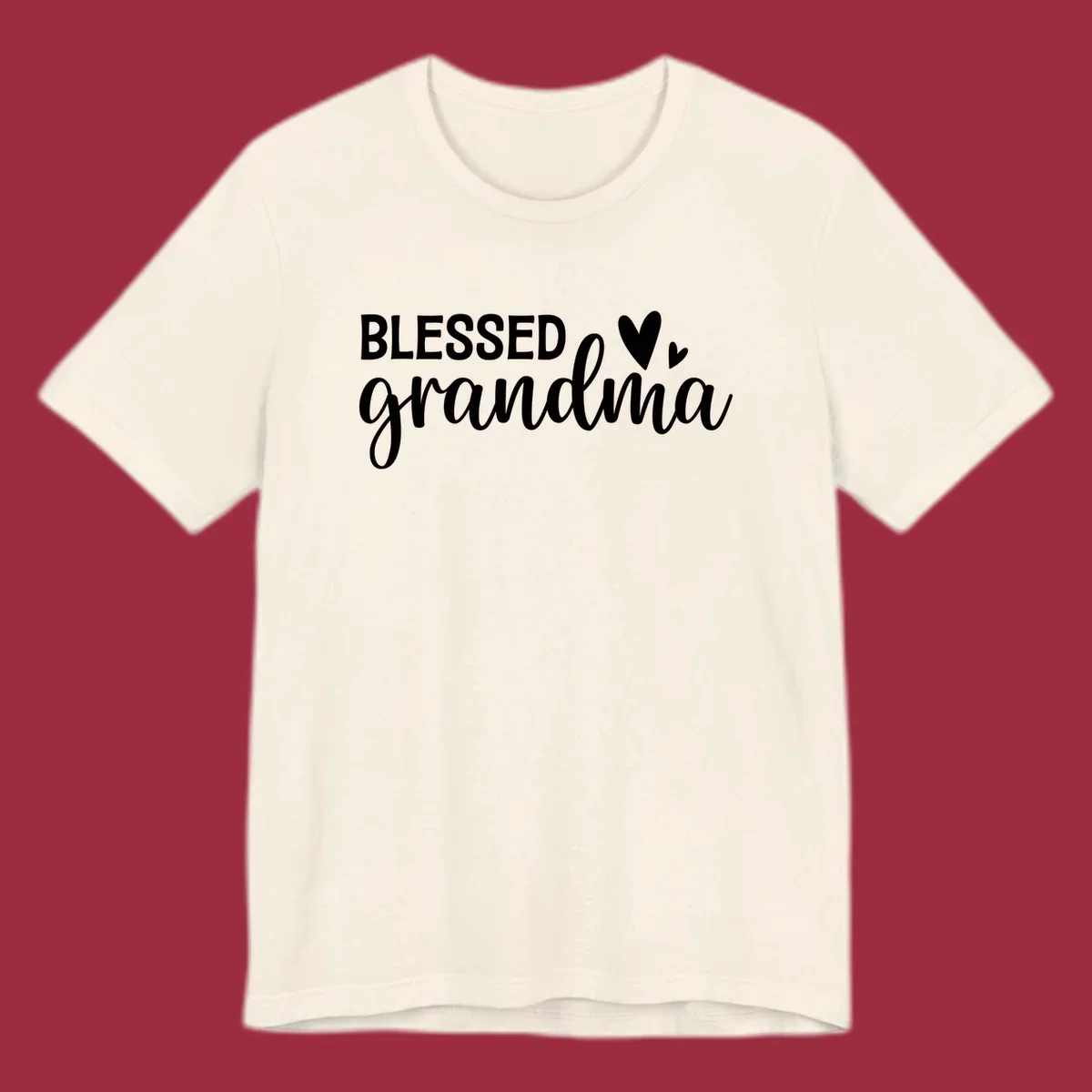 Blessed Grandma typography with heart icons.