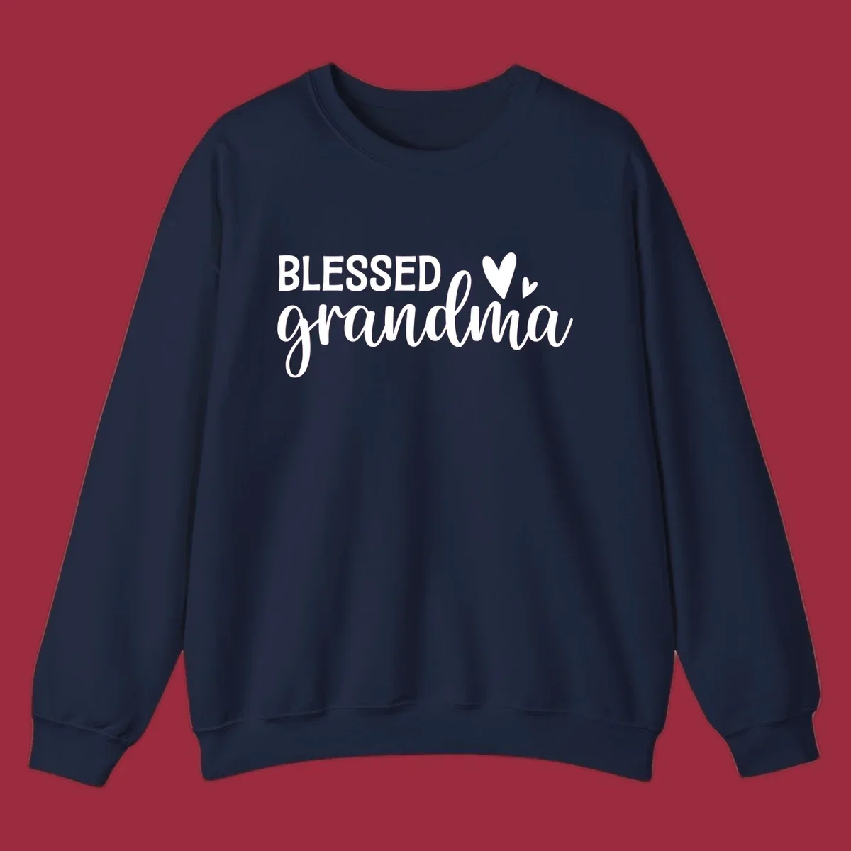 Blessed Grandma typography with heart icons.