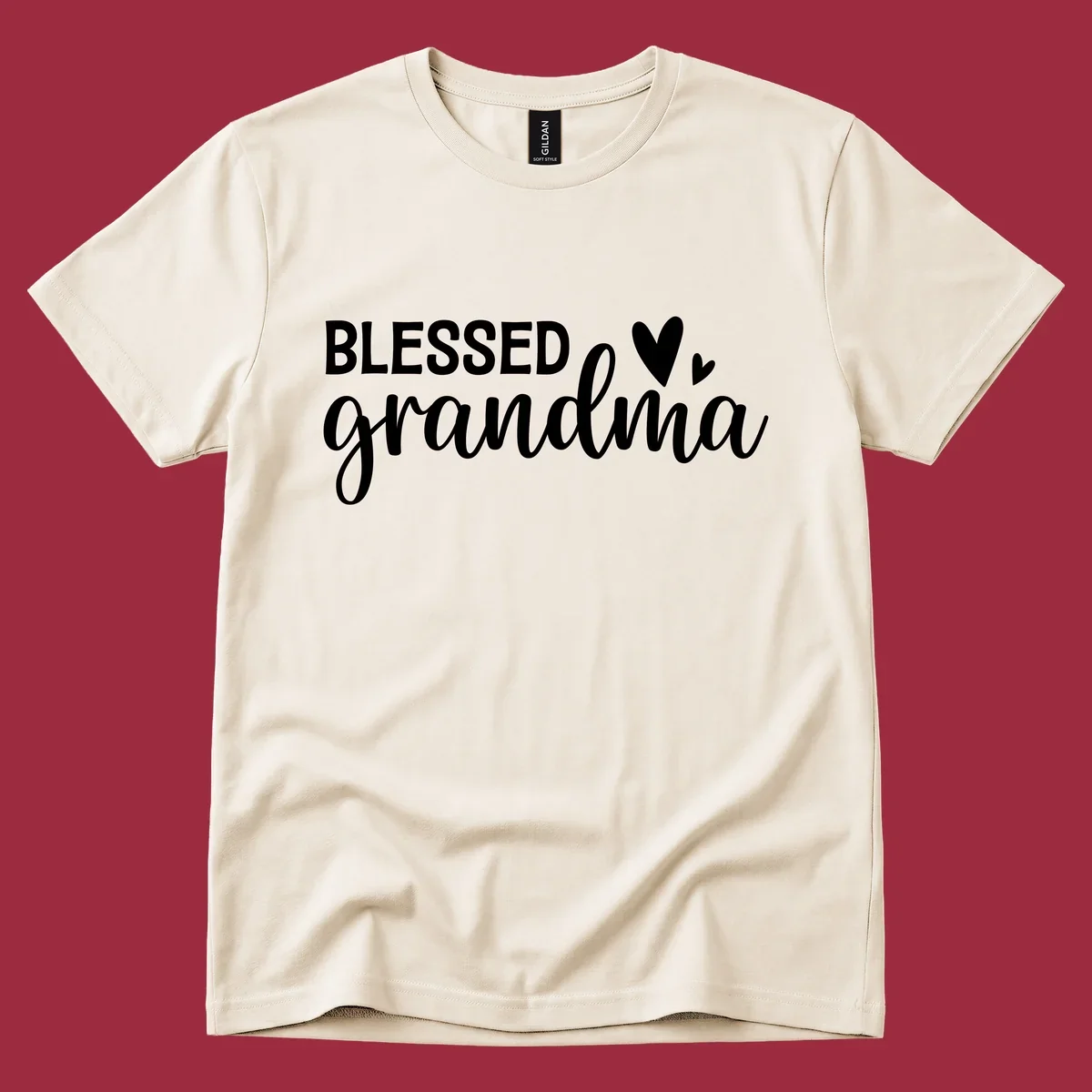 Blessed Grandma typography with heart icons.