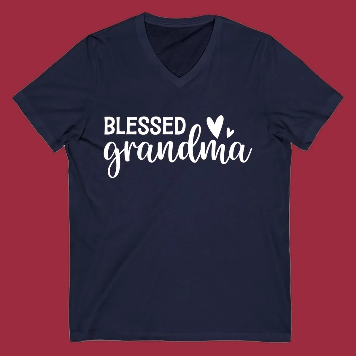 Blessed Grandma typography with heart icons.