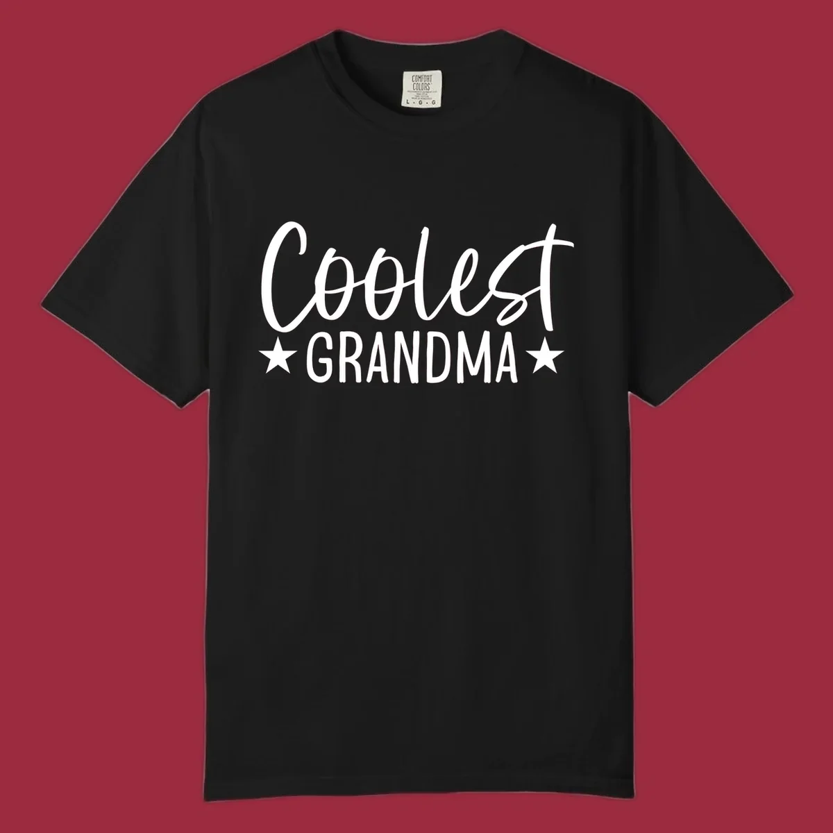 Coolest Grandma text design with stars.