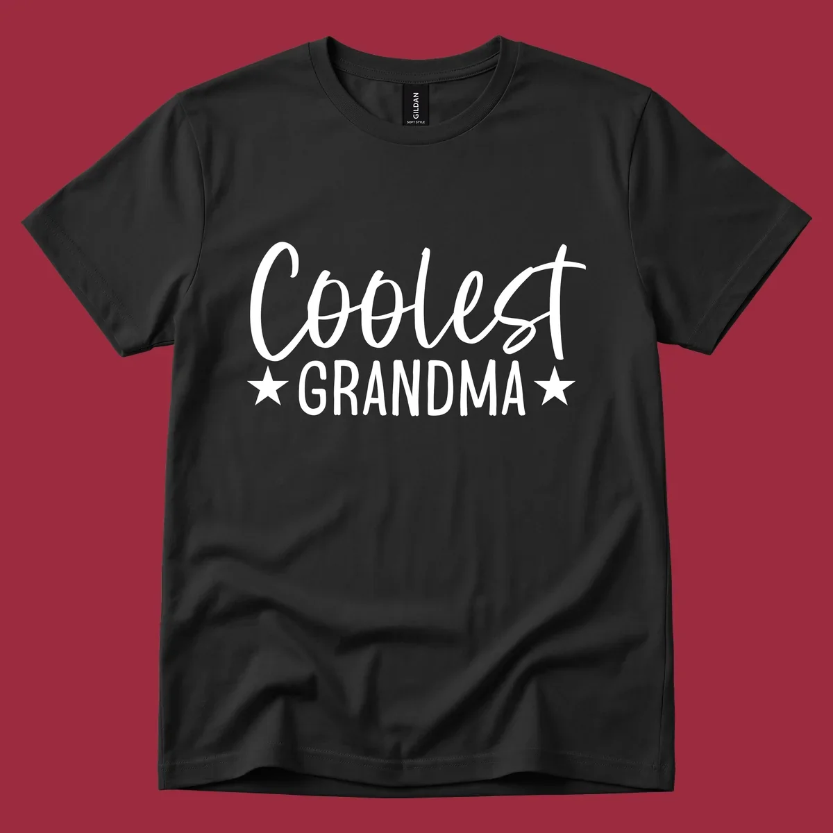 Coolest Grandma text design with stars.