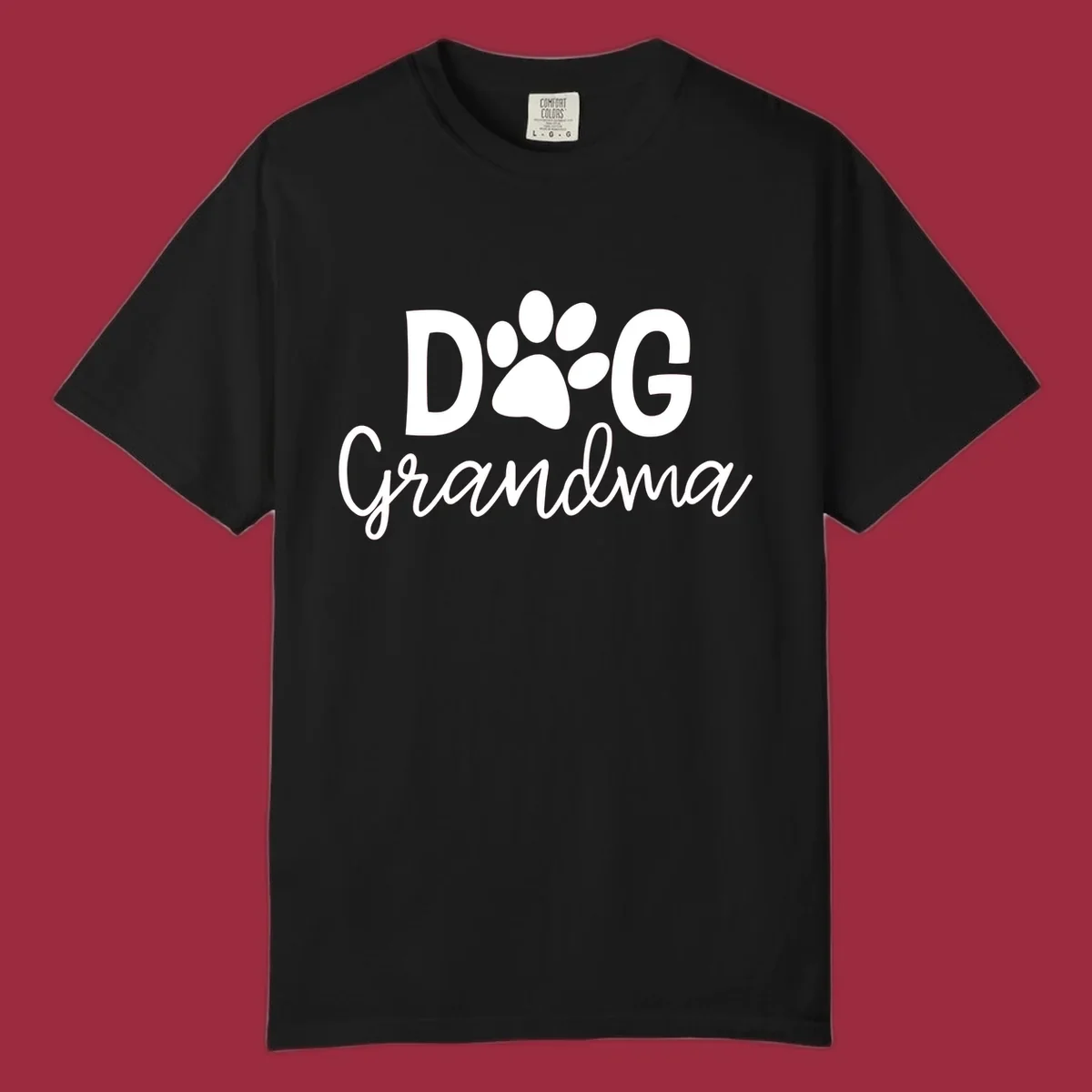 Dog Grandma text with paw print graphic