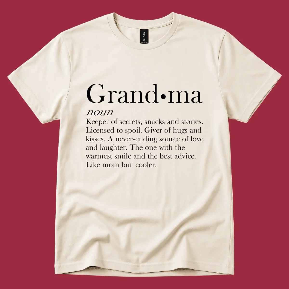 Grandma definition shirt with text about love, secrets, and advice.