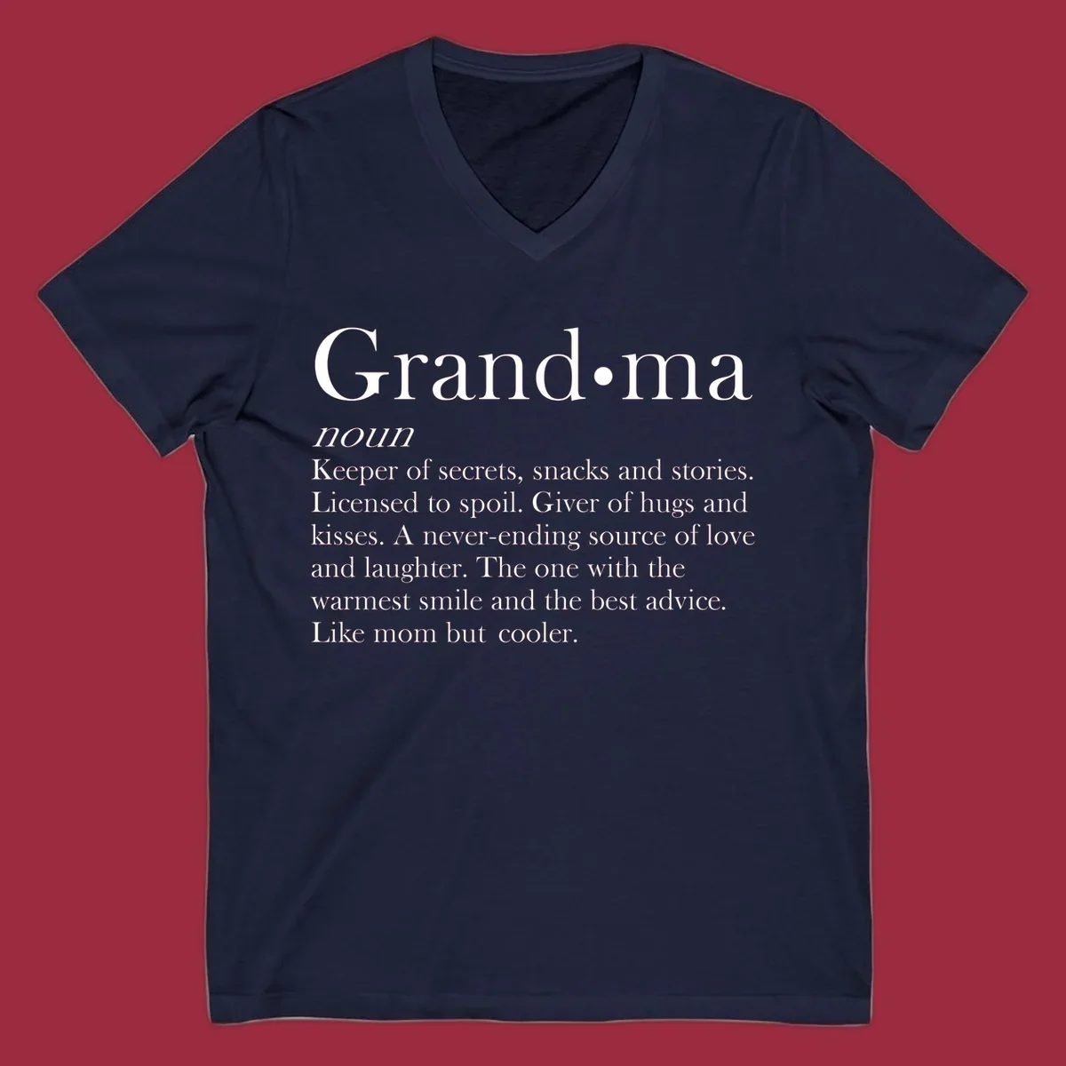 Grandma definition shirt with text about love, secrets, and advice.