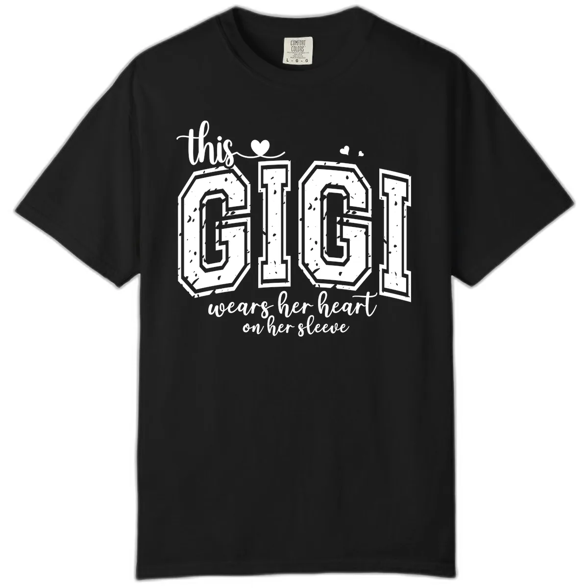 This Gigi Wears Her Heart On Her Sleeve Comfort Color in Black
