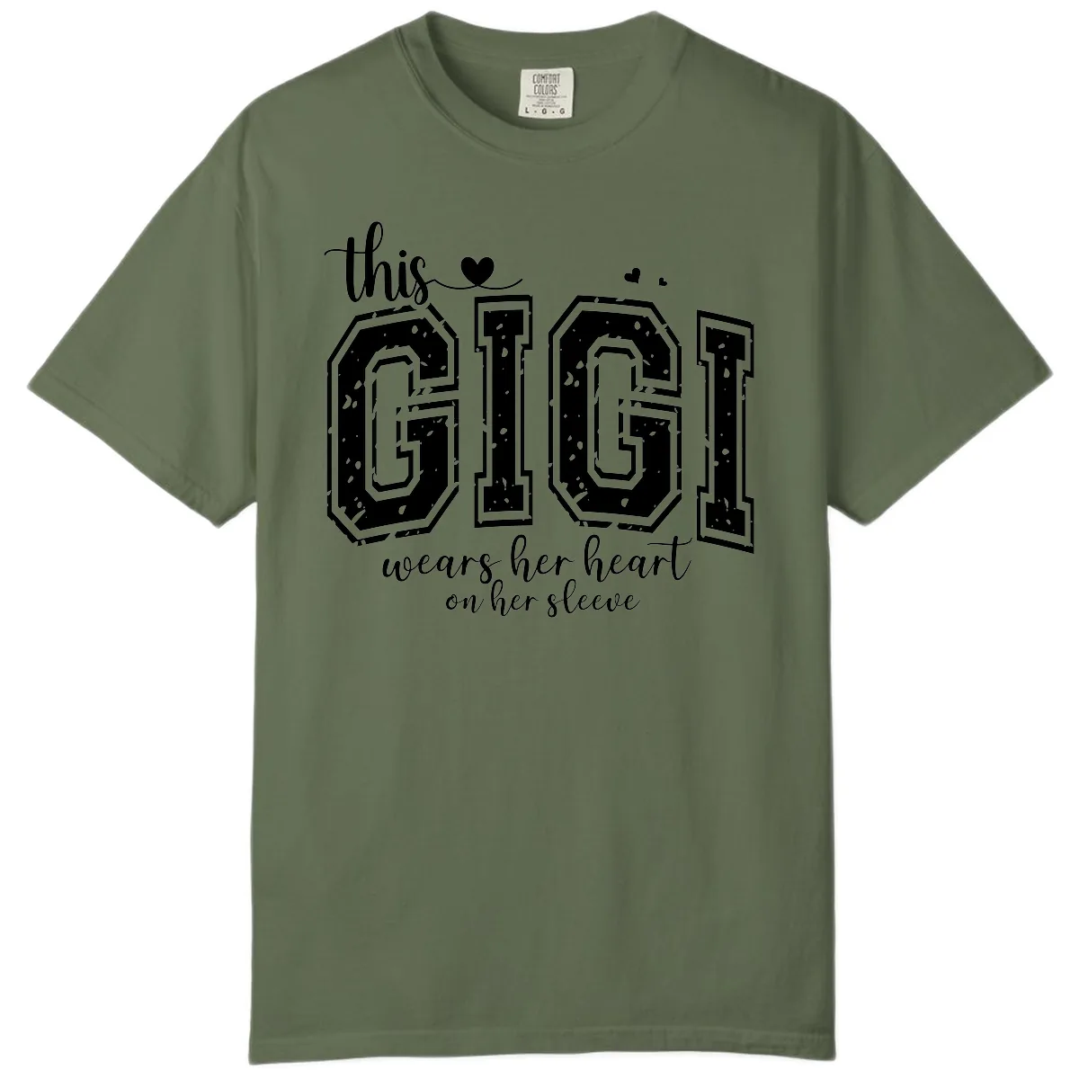 This Gigi Wears Her Heart On Her Sleeve Comfort Color in Sage