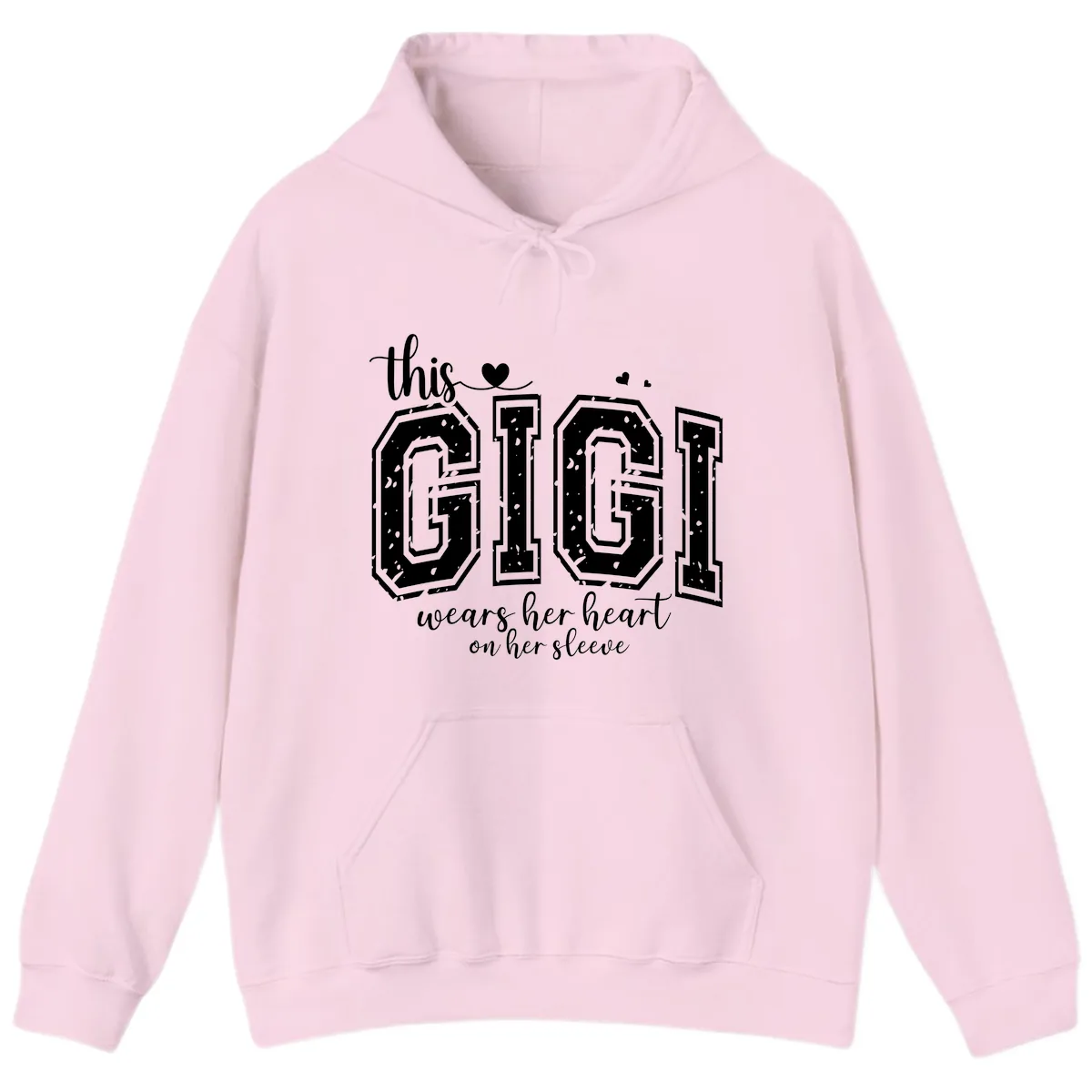 This Gigi Wears Her Heart On Her Sleeve Hoodie in Light Pink