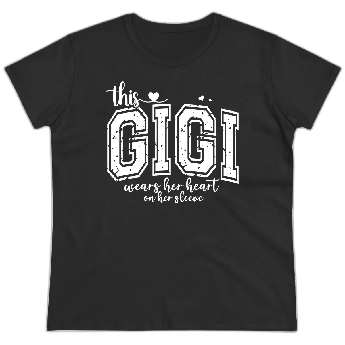 This Gigi Wears Her Heart On Her Sleeve Ladies Tee in Black