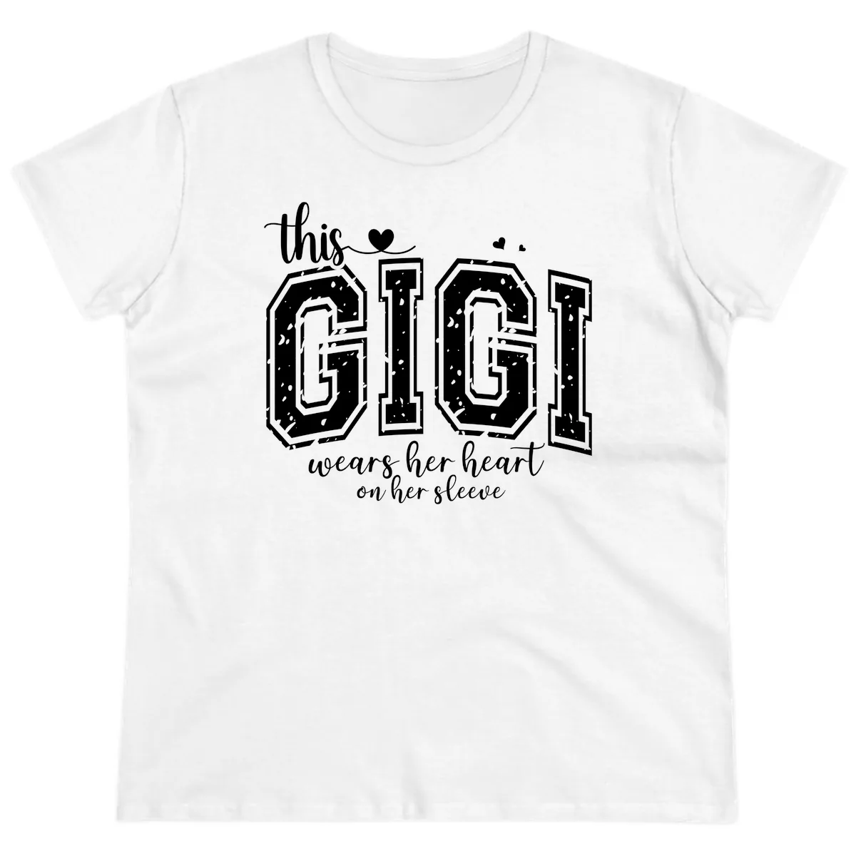 This Gigi Wears Her Heart On Her Sleeve Ladies Tee in White