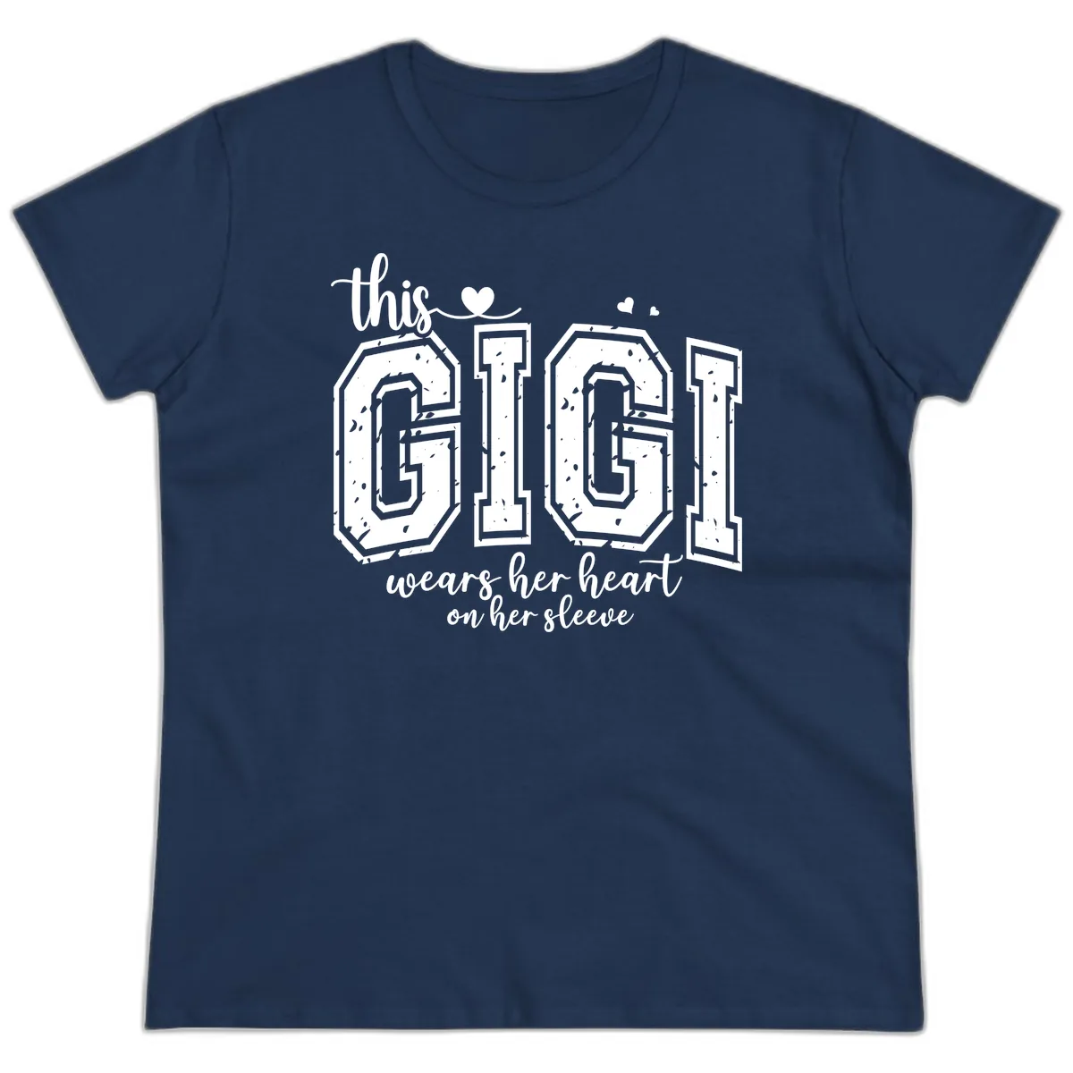 This Gigi Wears Her Heart On Her Sleeve Ladies Tee in Navy