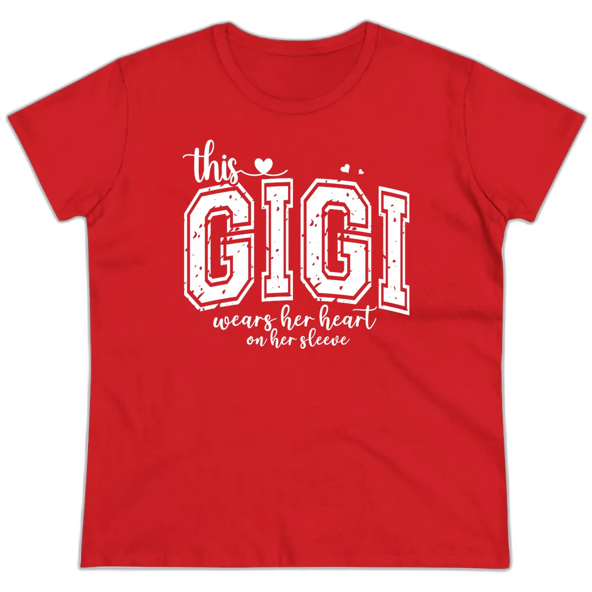 This Gigi Wears Her Heart On Her Sleeve Ladies Tee in Red