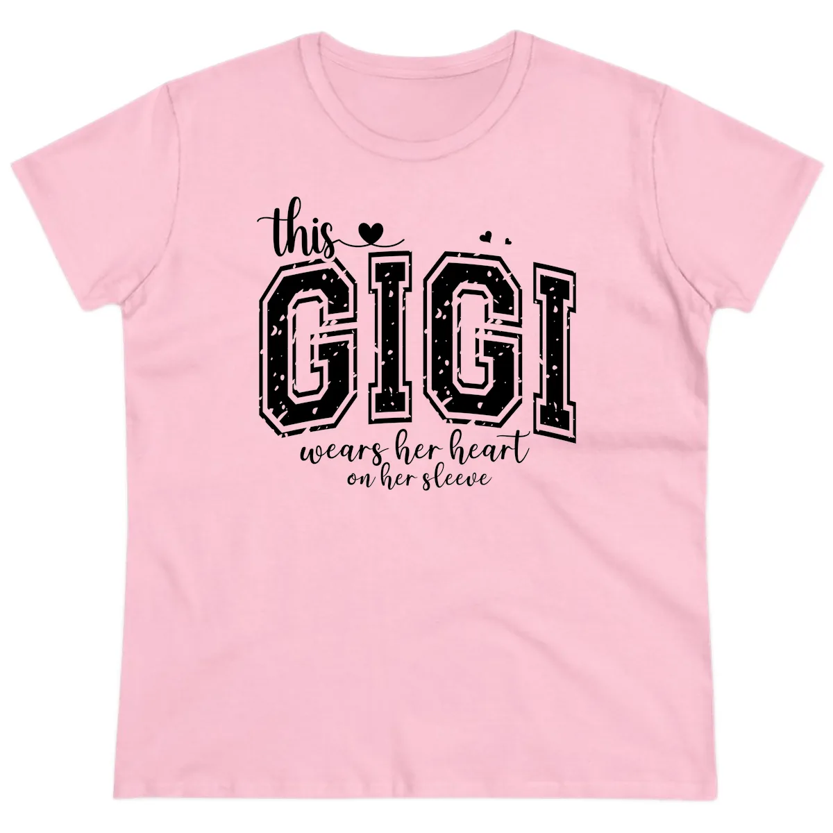This Gigi Wears Her Heart On Her Sleeve Ladies Tee in Light Pink