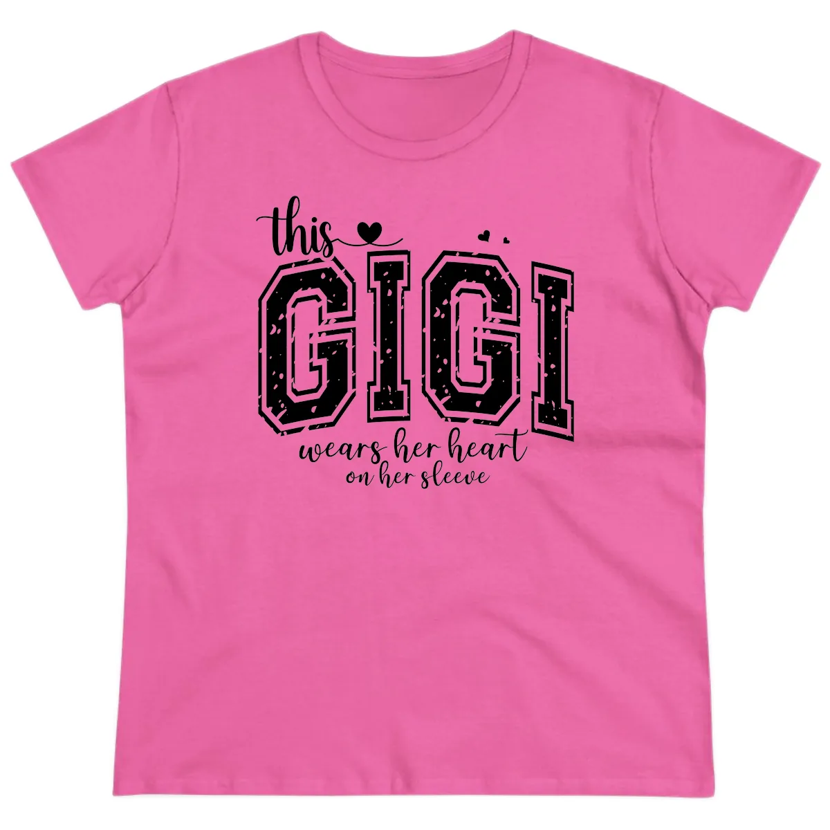 This Gigi Wears Her Heart On Her Sleeve Ladies Tee in Azalea