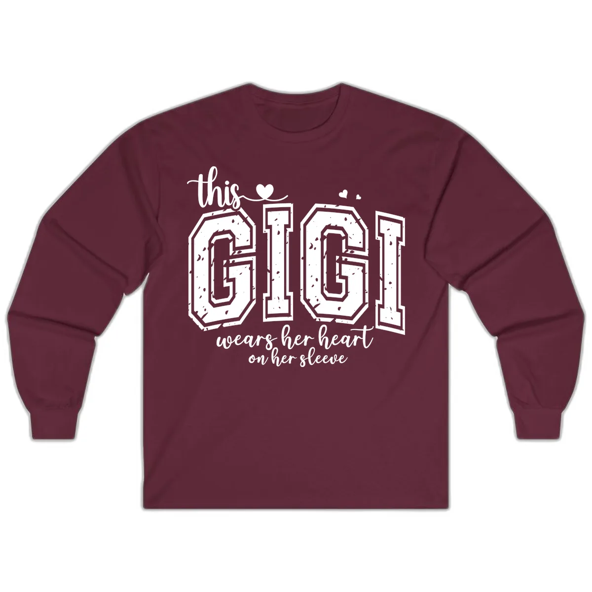 This Gigi Wears Her Heart On Her Sleeve Long Sleeve in Maroon