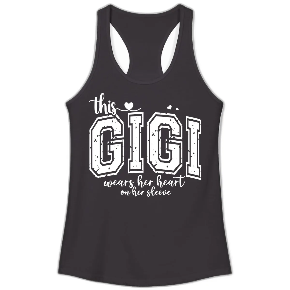 This Gigi Wears Her Heart On Her Sleeve Ladies Tank in Black