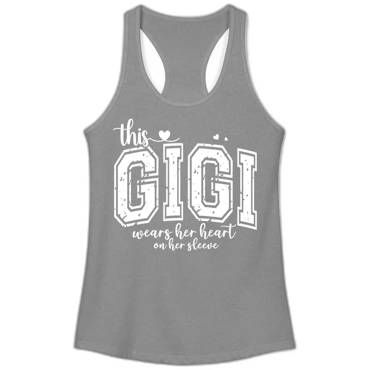 This Gigi Wears Her Heart On Her Sleeve Ladies Tank in Heather Grey