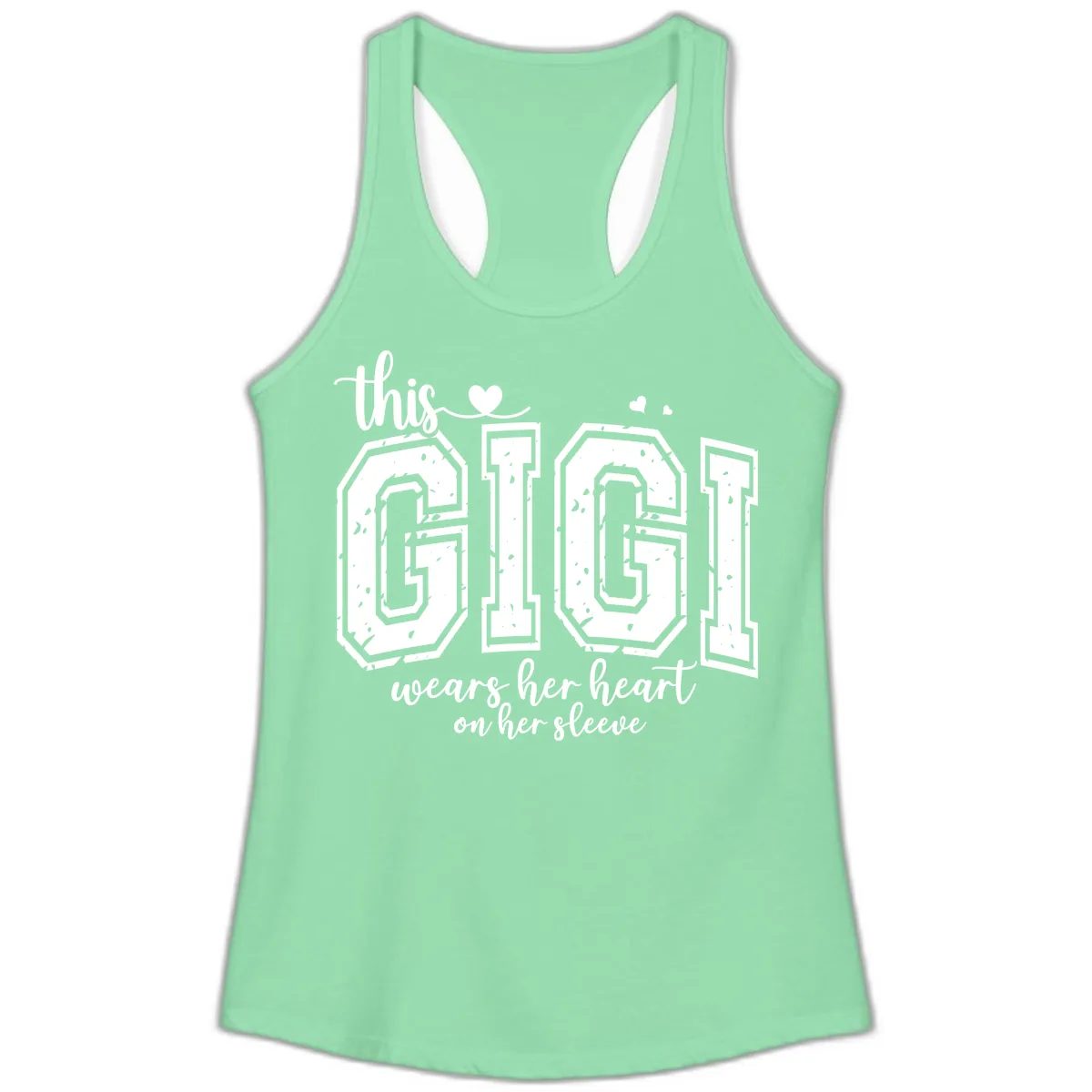 This Gigi Wears Her Heart On Her Sleeve Ladies Tank in Solid Mint