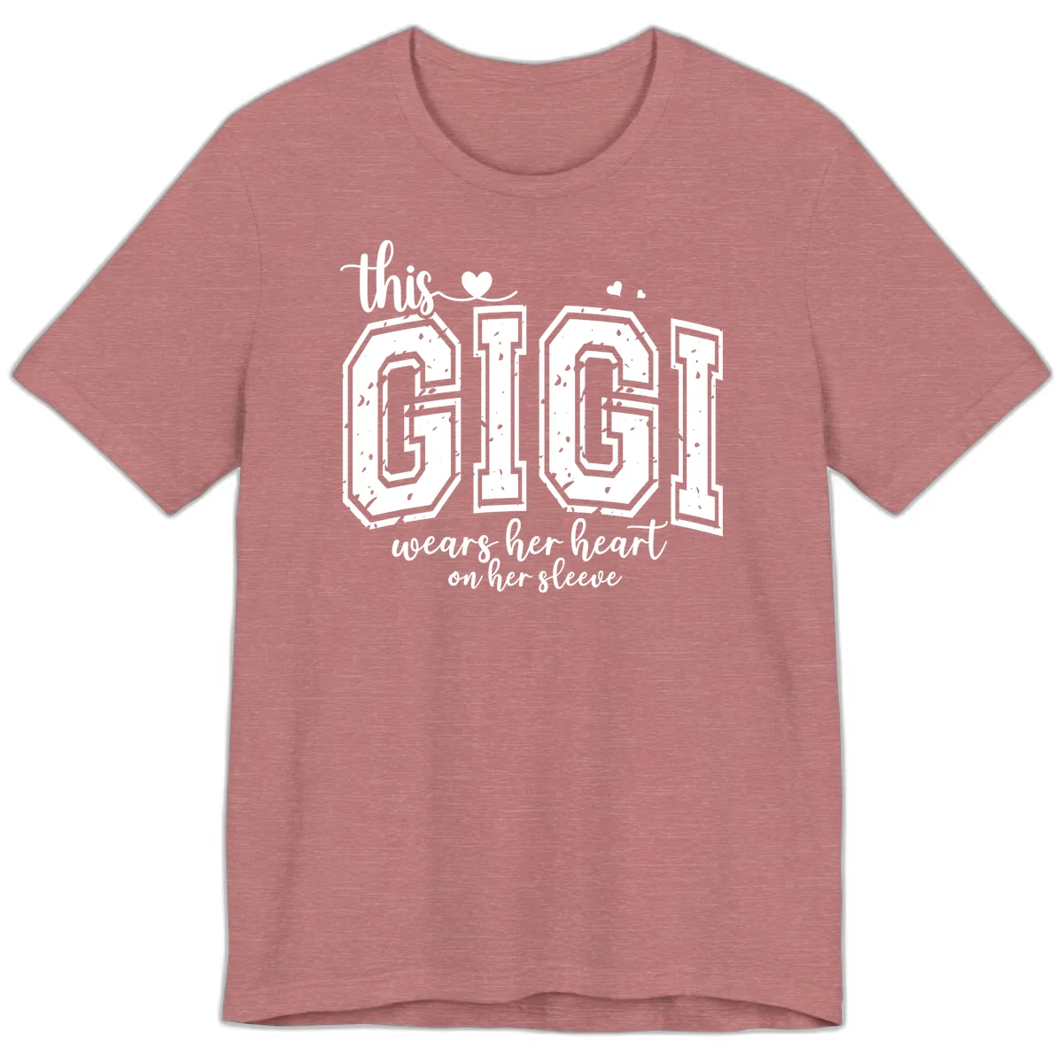 This Gigi Wears Her Heart On Her Sleeve Premium T-Shirt in Heather Mauve