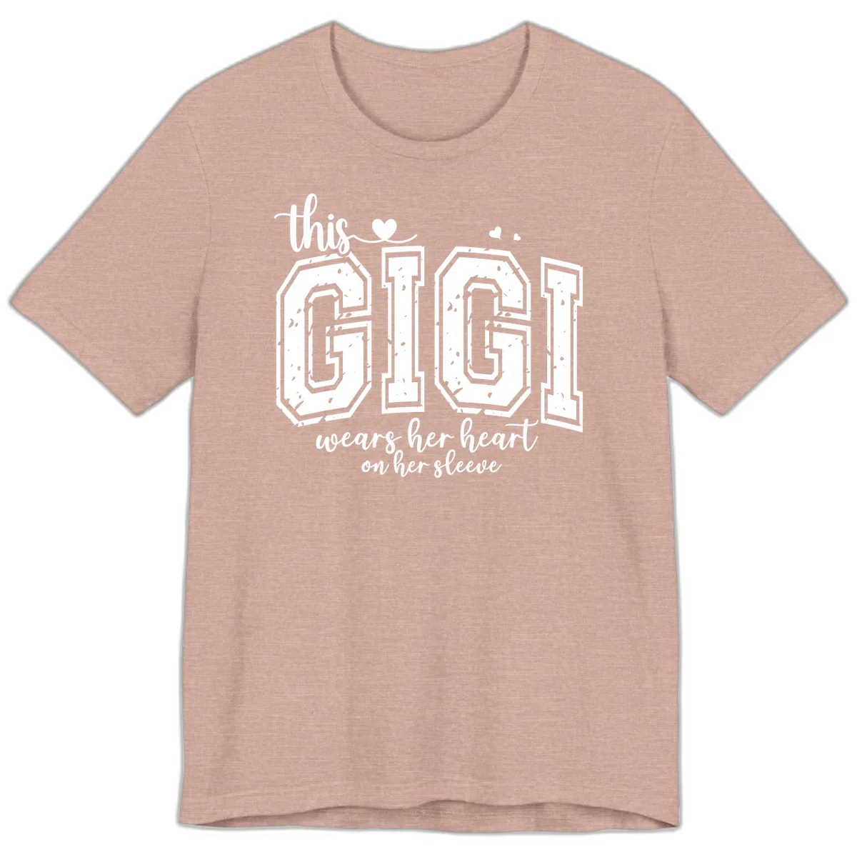 This Gigi Wears Her Heart On Her Sleeve Premium T-Shirt in Heather Prism Peach