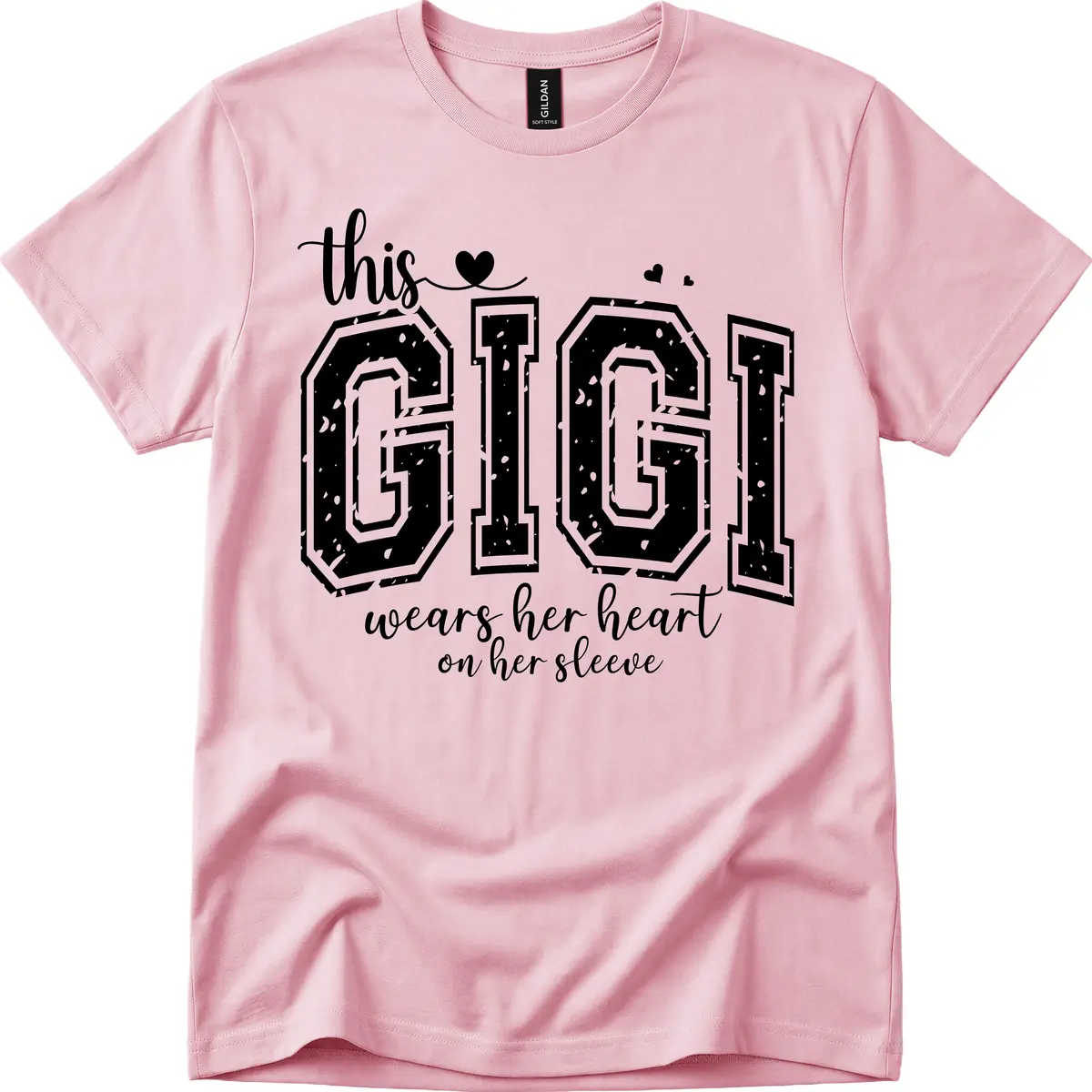 This Gigi Wears Her Heart On Her Sleeve T-Shirt in Light Pink