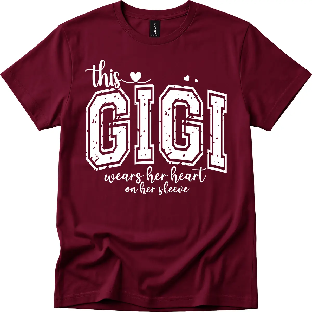This Gigi Wears Her Heart On Her Sleeve T-Shirt in Maroon