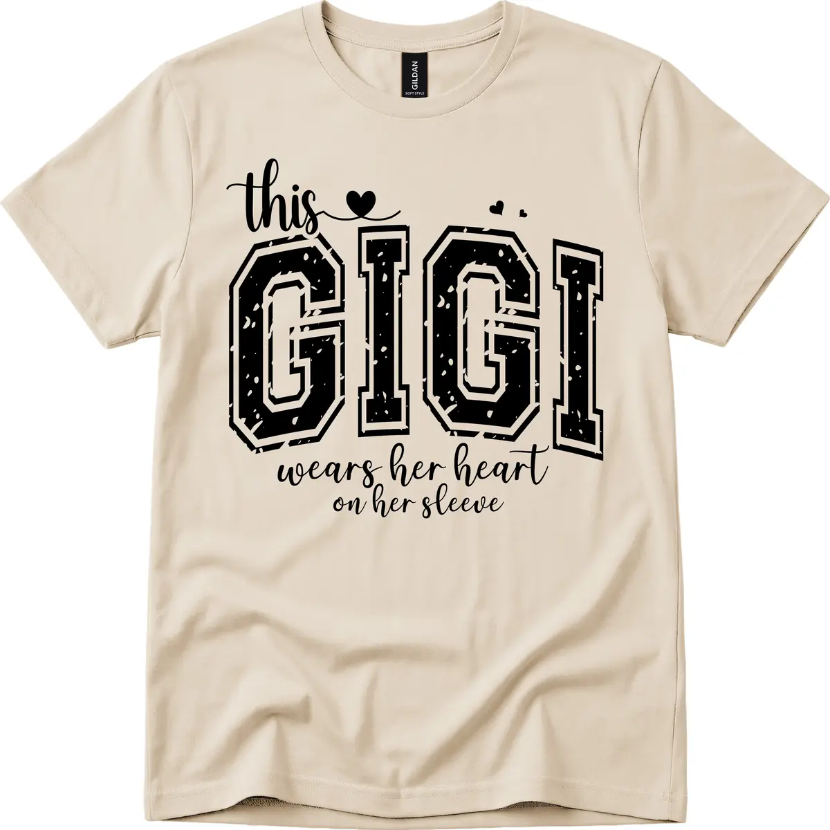 This Gigi Wears Her Heart On Her Sleeve T-Shirt in Sand