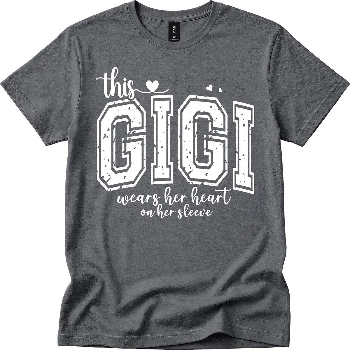 This Gigi Wears Her Heart On Her Sleeve T-Shirt in Dark Heather