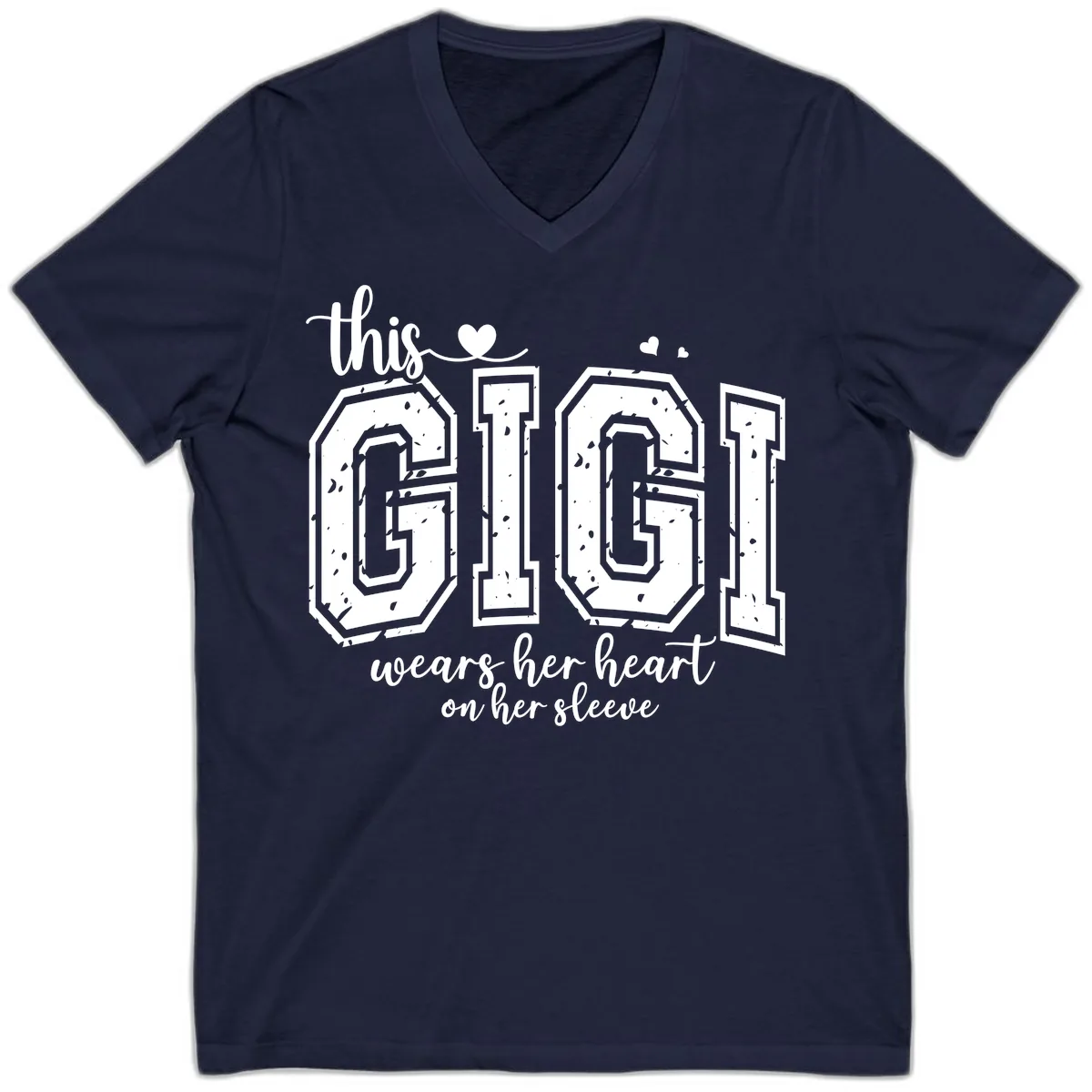 This Gigi Wears Her Heart On Her Sleeve V-Neck in Navy
