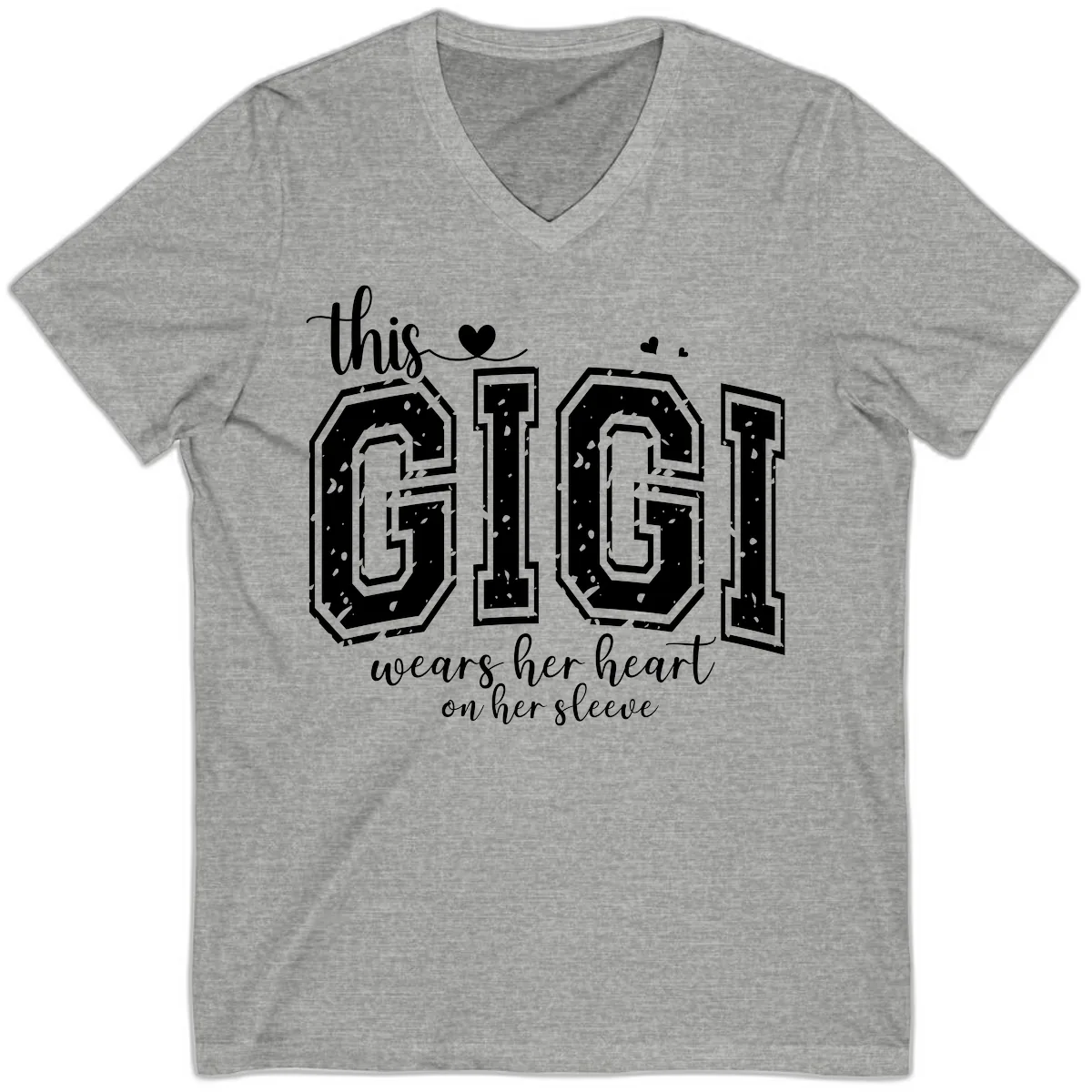 This Gigi Wears Her Heart On Her Sleeve V-Neck in Athletic Heather