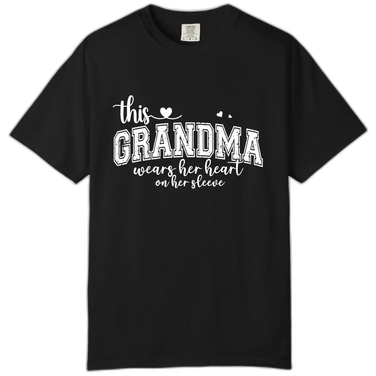This Grandma Wears Her Heart On Her Sleeve Comfort Color in Black