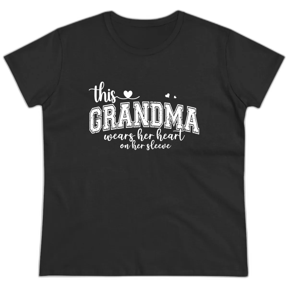 This Grandma Wears Her Heart On Her Sleeve Ladies Tee in Black